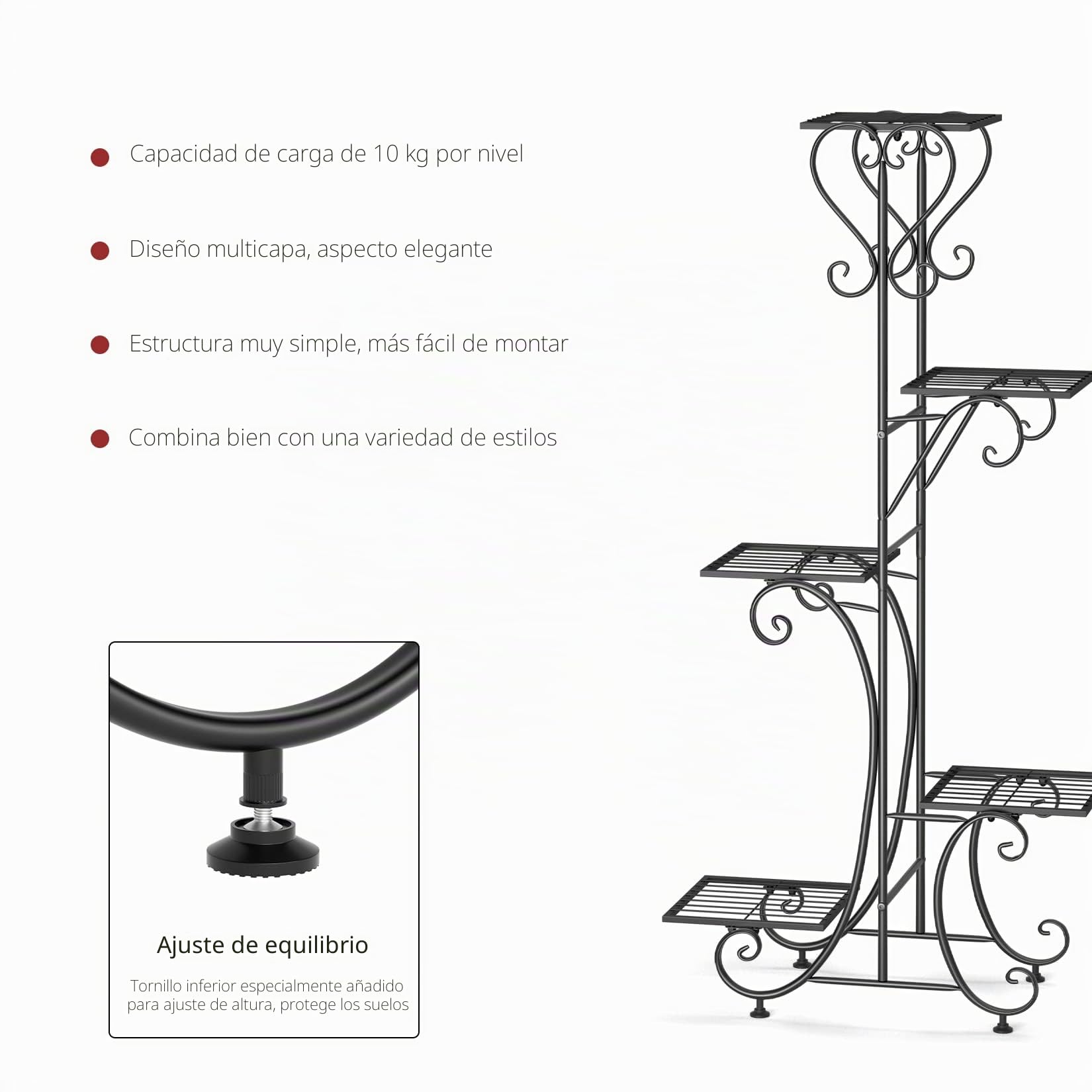 unho Estantería de Hierro para Macetas Soporte Plantas Flores para Decoración Estanteria Plantas Exterior Interior Jardín con 5 Niveles 68x25,3x117,8cm
