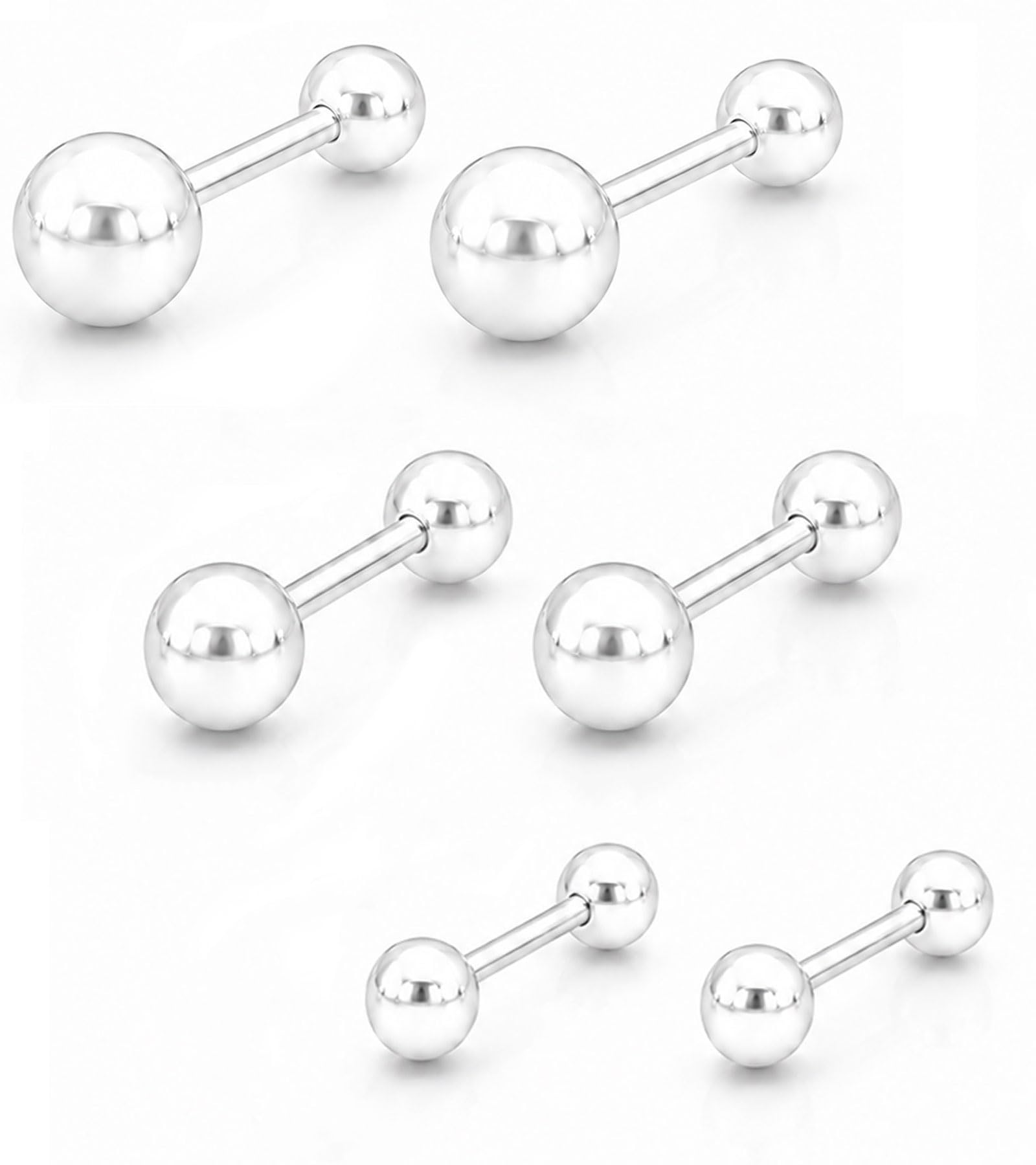 vama FASHIONS 3 Pair 18K Silver Plated Anti Tarnish Stainless Steel Multi Piercing Plain Round Ball Ear Studs Hypoallergenic Upper Tragus Earring Small Barbell Back Ear Studs Combo Set For Women-picture-41