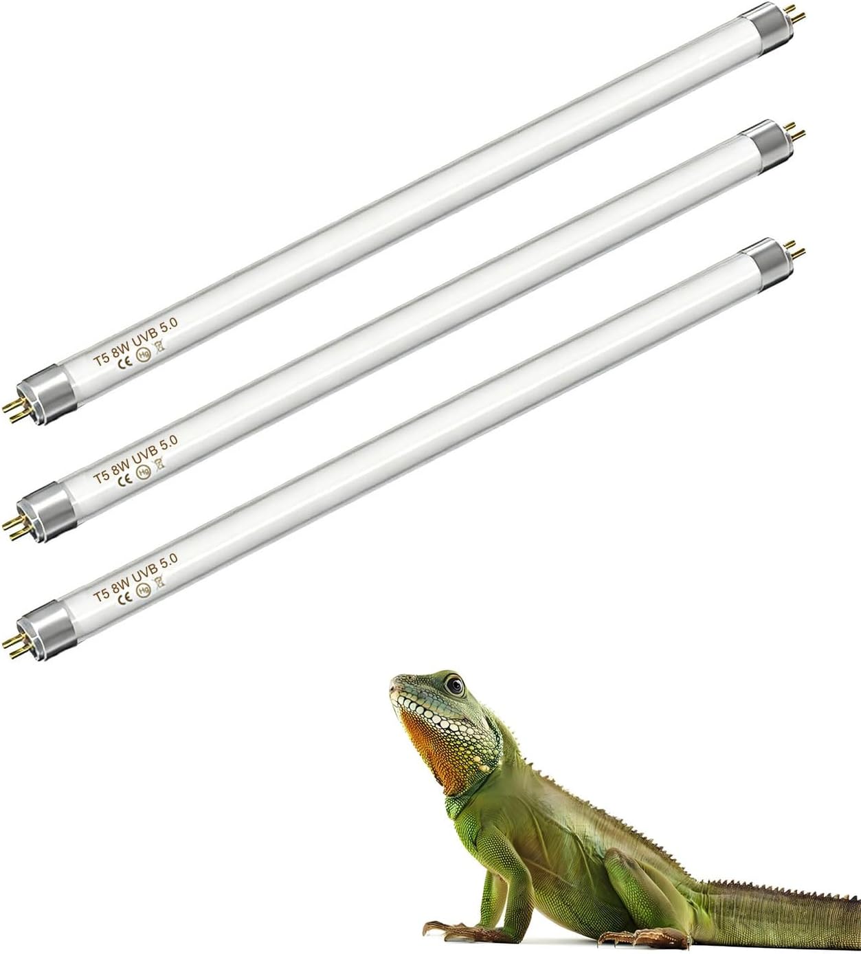 3 Pack T5 HO 5.0 UVB Reptile Light Bulb 8W 12 Inch, UVA UVB Fluorescent Lamp Tube, Simulate Natural Sunlight for Bearded Dragon, Chameleon, Turtle, Tortoise, Lizard, Reptiles & Amphibians