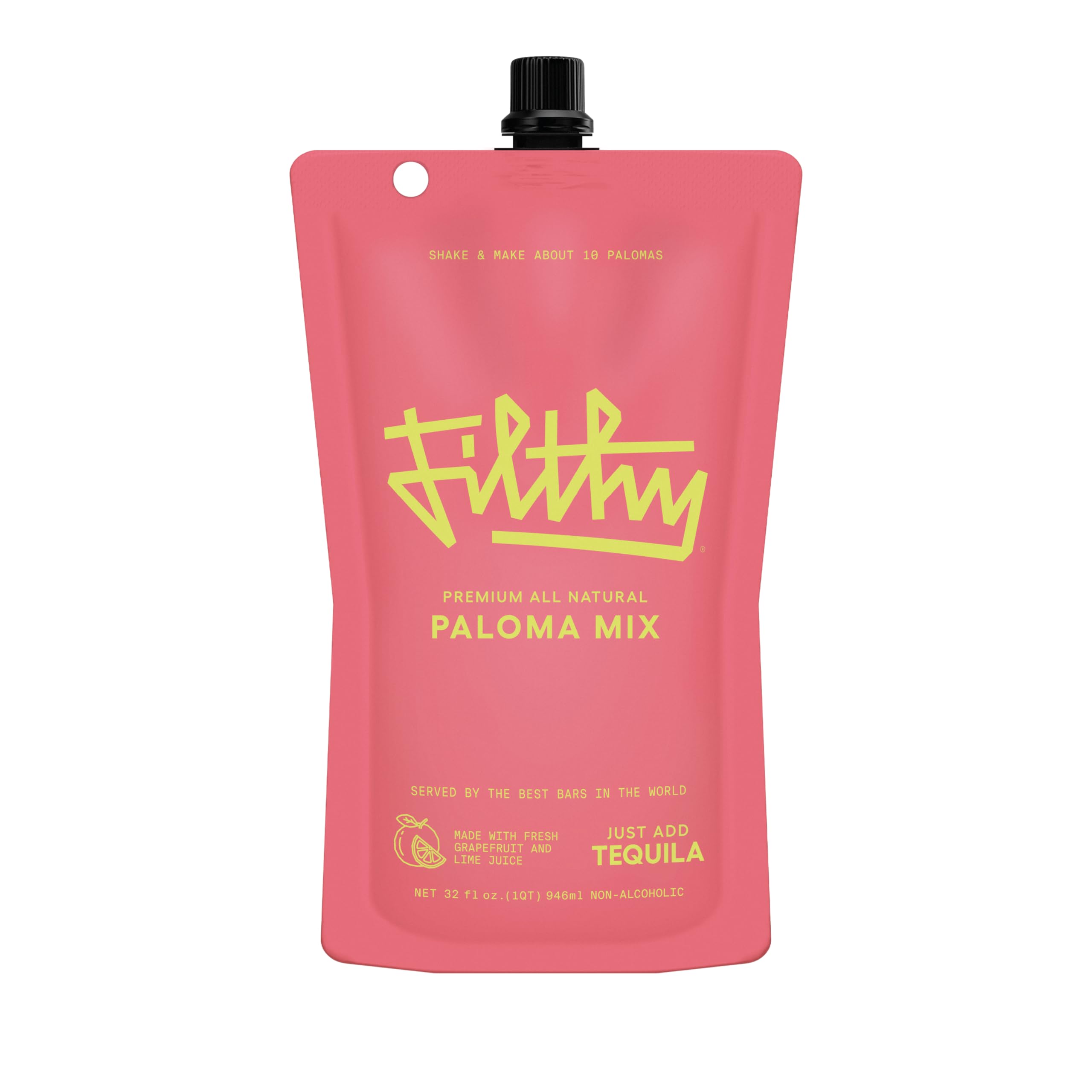 Filthy Paloma Mix, Premium Cocktail Mixer, All-Natural, Non-GMO, Vegan & Gluten-Free, Made with Fresh Ruby Red Texas Grapefruit & Florida Lime Juice, Organic Agave Nectar, 32 Oz Pouch