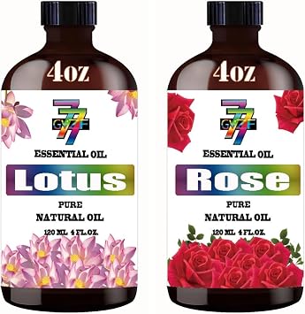 Two 4 Fl Oz 120 ml Essential Oil Sets - Lotus and Rose Essential Oils for Diffusers, Humidifiers, Home Fragrance, Bath, Cleansing, Yoga, DIY Soap, DIY Scented Candle