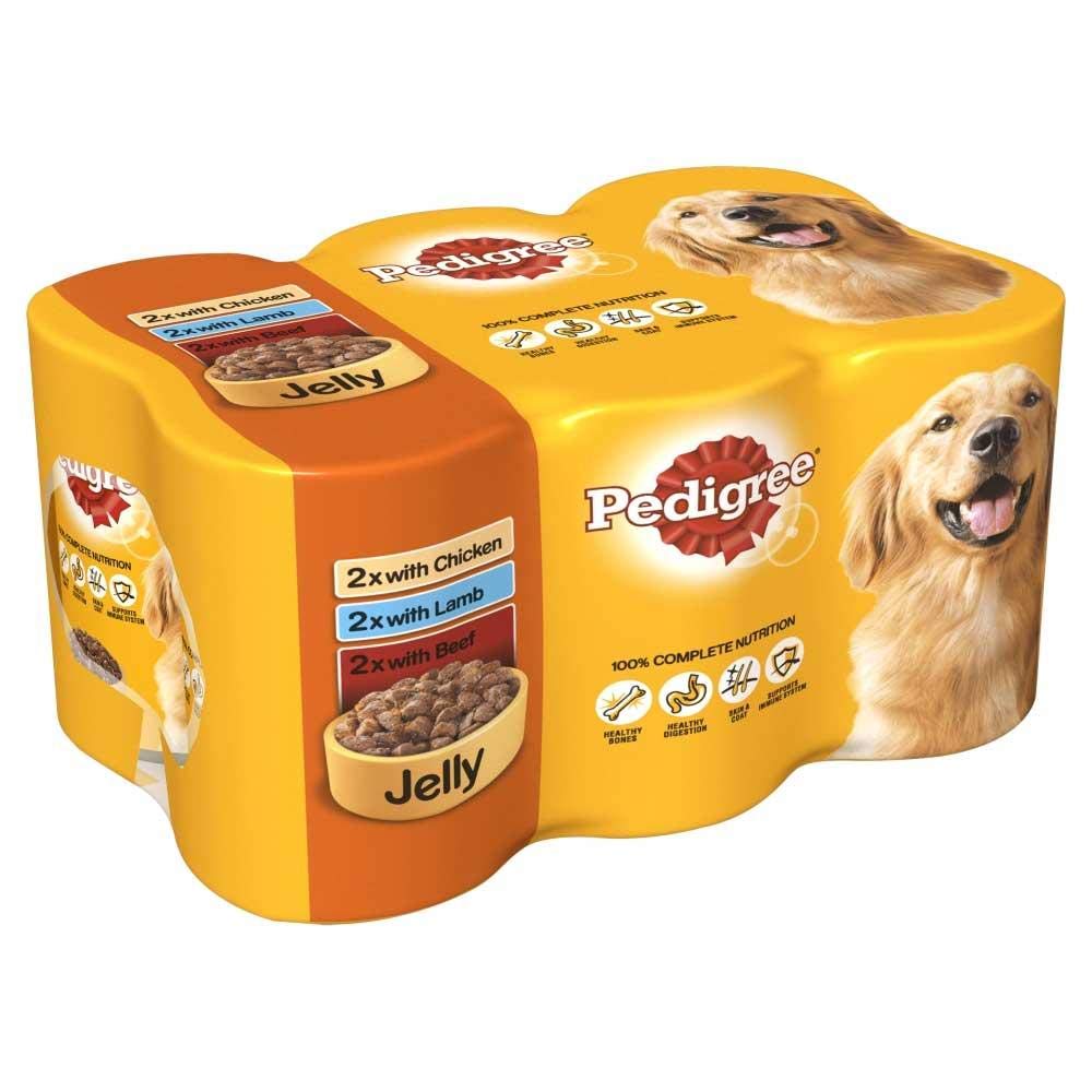 Pedigree Adult Wet Dog Food Tins Mixed Selection in Jelly 24 x 385g – Chicken, Lamb & Beef, for Healthy Skin, Coat, and Immune Support