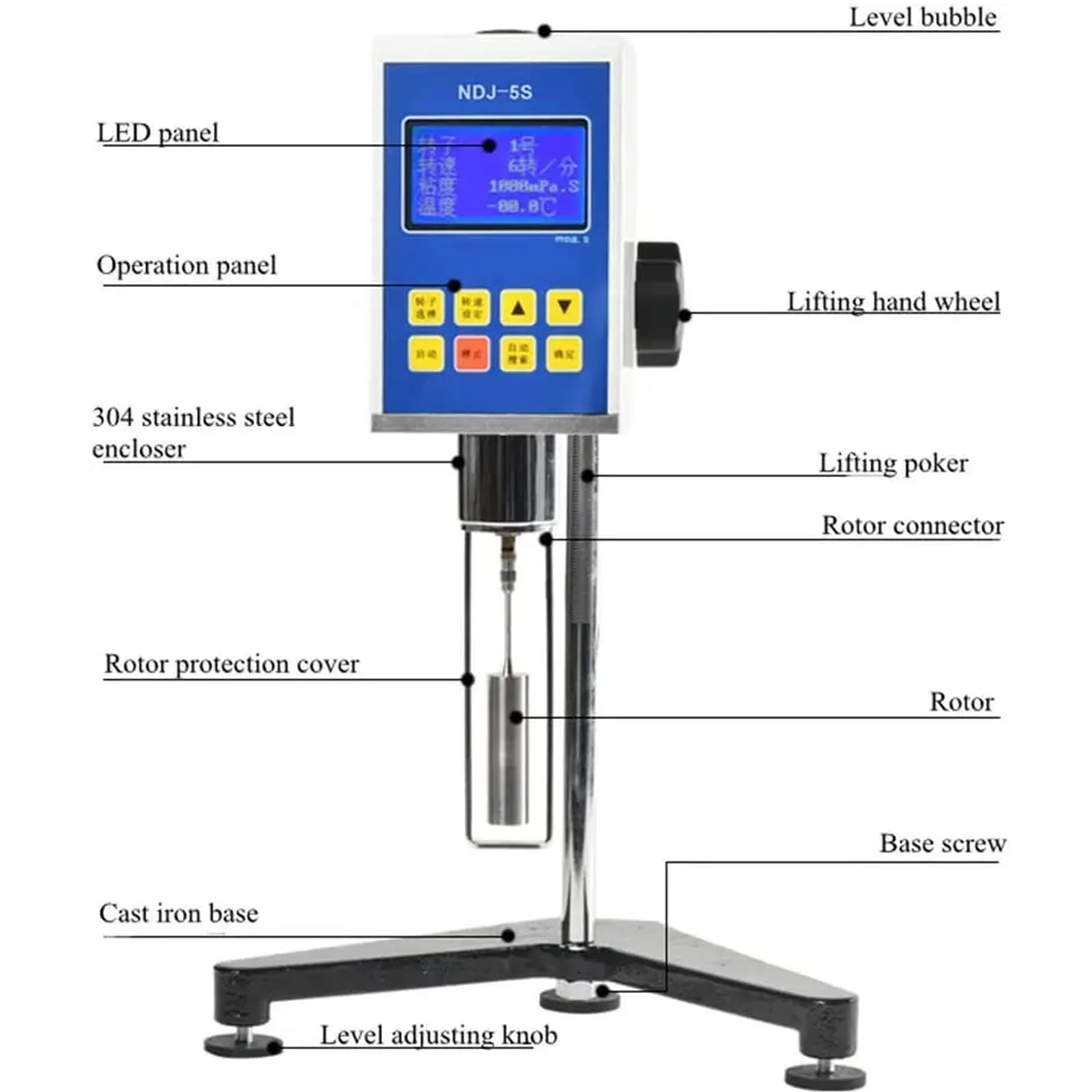 Cyfrowy wiskozymetr obrotowy, wiskozymetr laboratoryjny o wysokiej dokładności z 4 wirnikami, zakres pomiarowy 1-2000000 MPa·S, idealny do atramentów, farb, powłok, klejów, smarów, kosmetyków