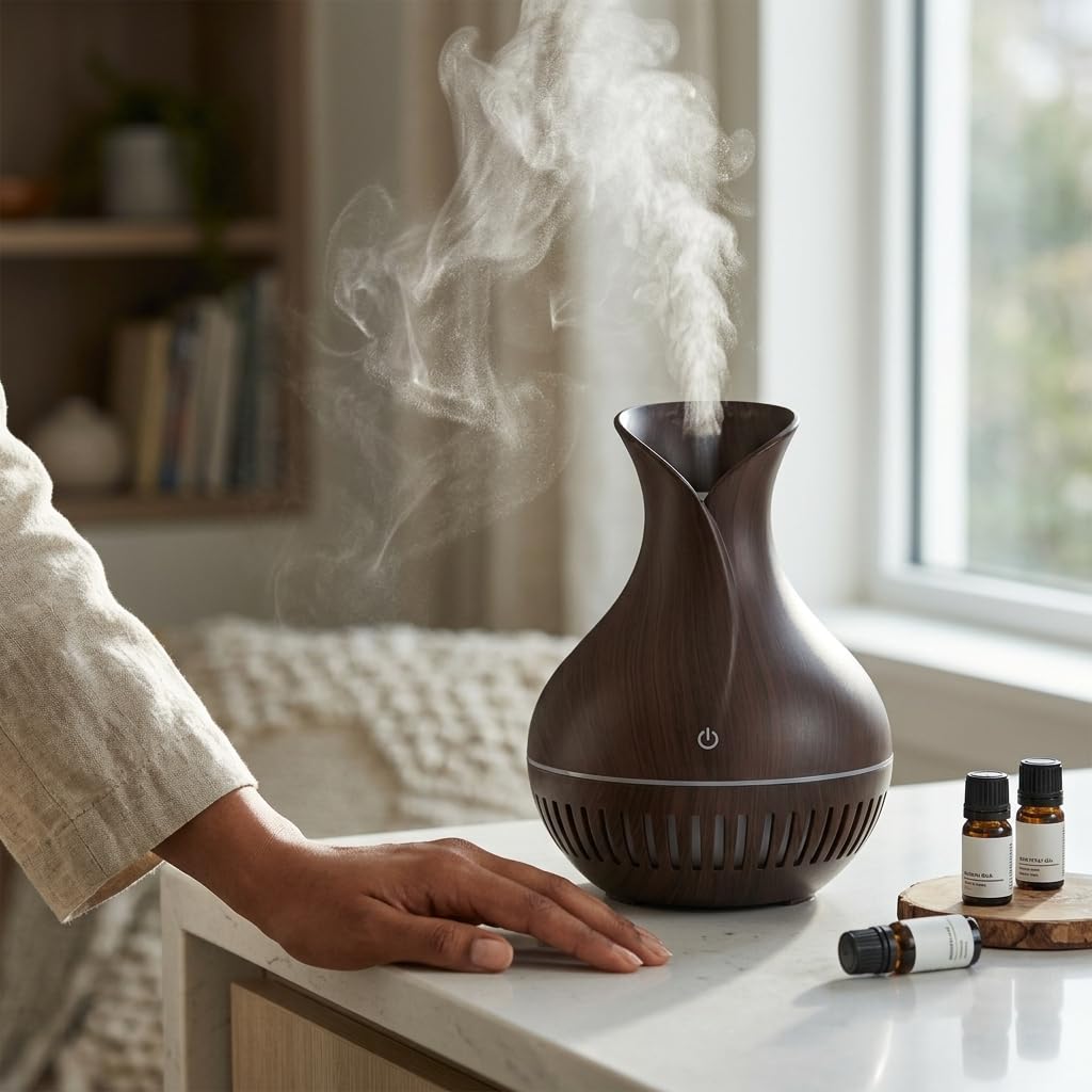 Wood Grain Aroma Diffuser with LED Light Ring and USB Cable (Wooden Brown Aroma)-image-49