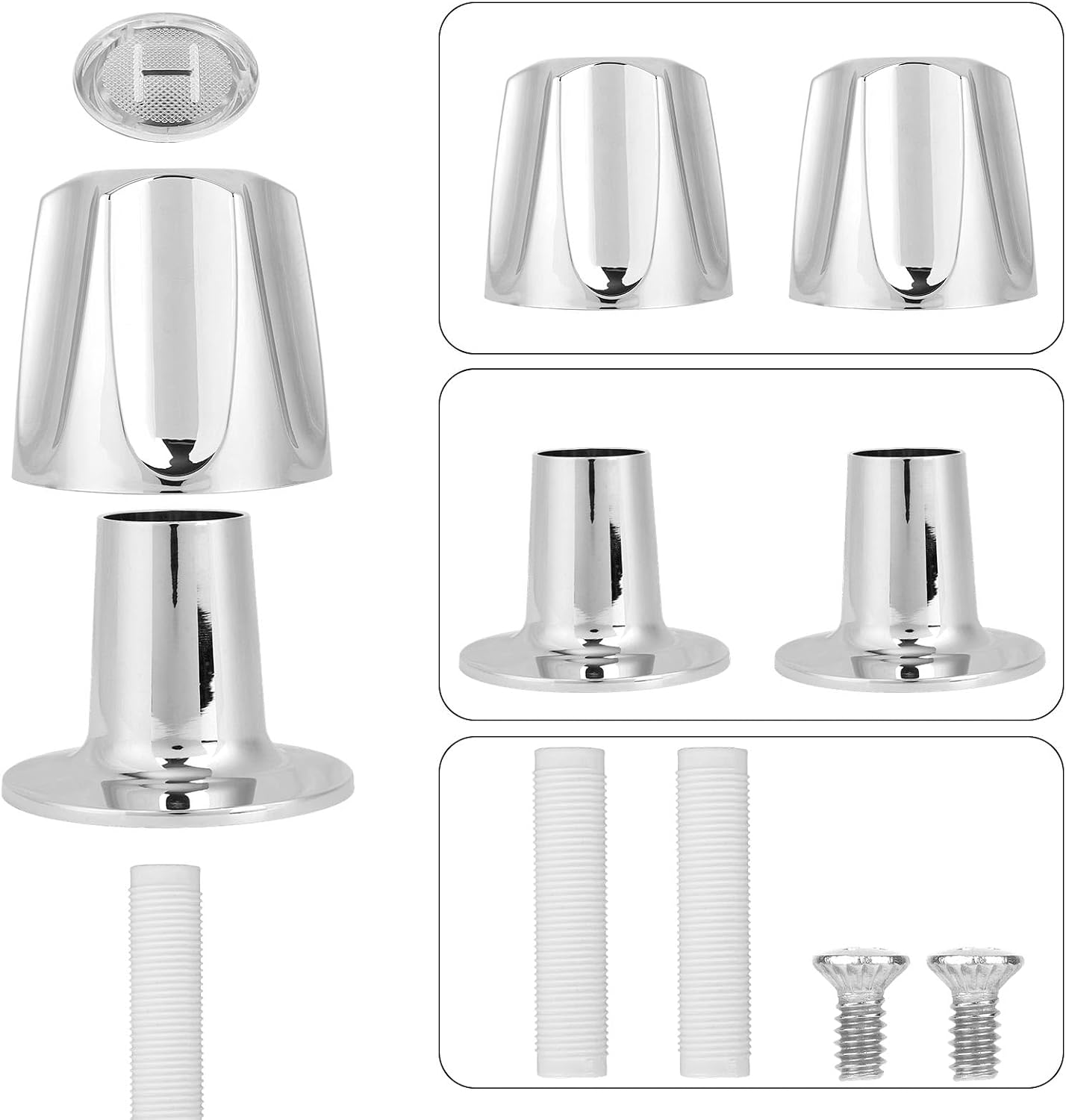 Penitue Shower Knobs Replacement Kit 2 Piece, Matte Shower Hot and Cold Tub Knobs Include Base Connectors Screws Bathtub Faucet Handle Remodel Trim Kit Compatible with Pfister Verve (Silver) image 3