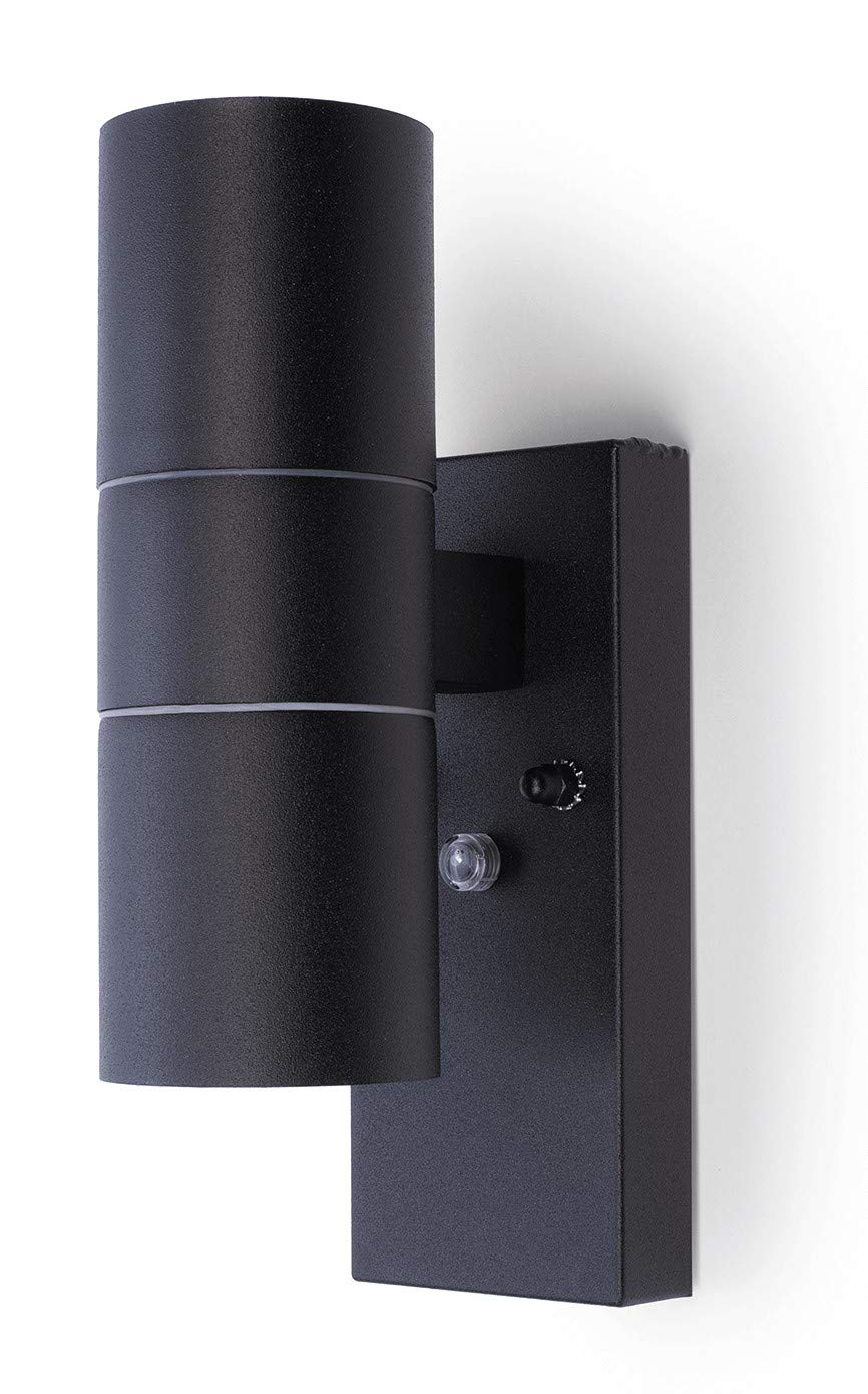Hispec Electrical Products Limited Black Hispec Coral Led Outdoor Up Down Wall Light With Photocell Sensor - | Dusk Till Dawn Sensor For Home, Driveway, Garden | Wall Security Light With Ip44 Rating | Gu10 Bulb Compatible