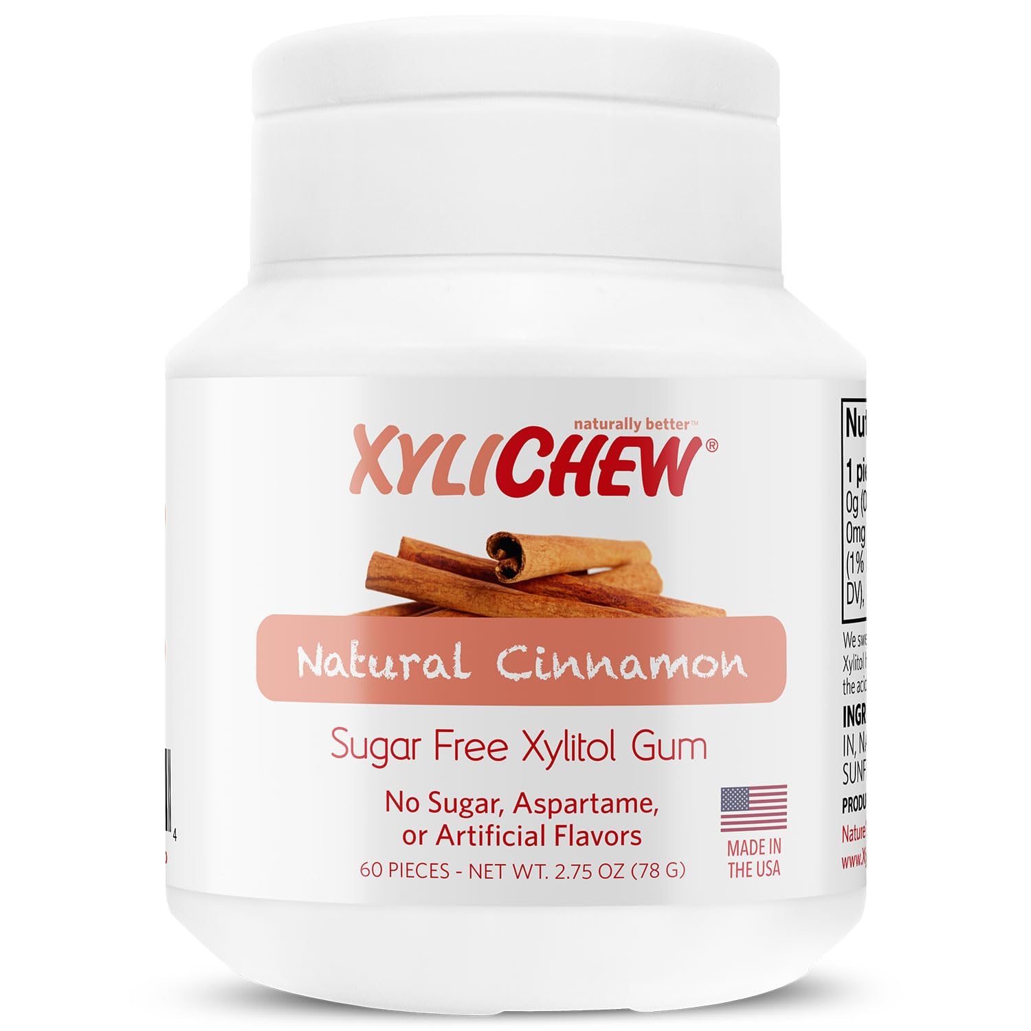 Xylichew 100% Xylitol Chewing Gum Jars - Non GMO, Gluten, Aspartame, and Sugar Free Gum -Bad Breath and Dry Mouth 60 Count