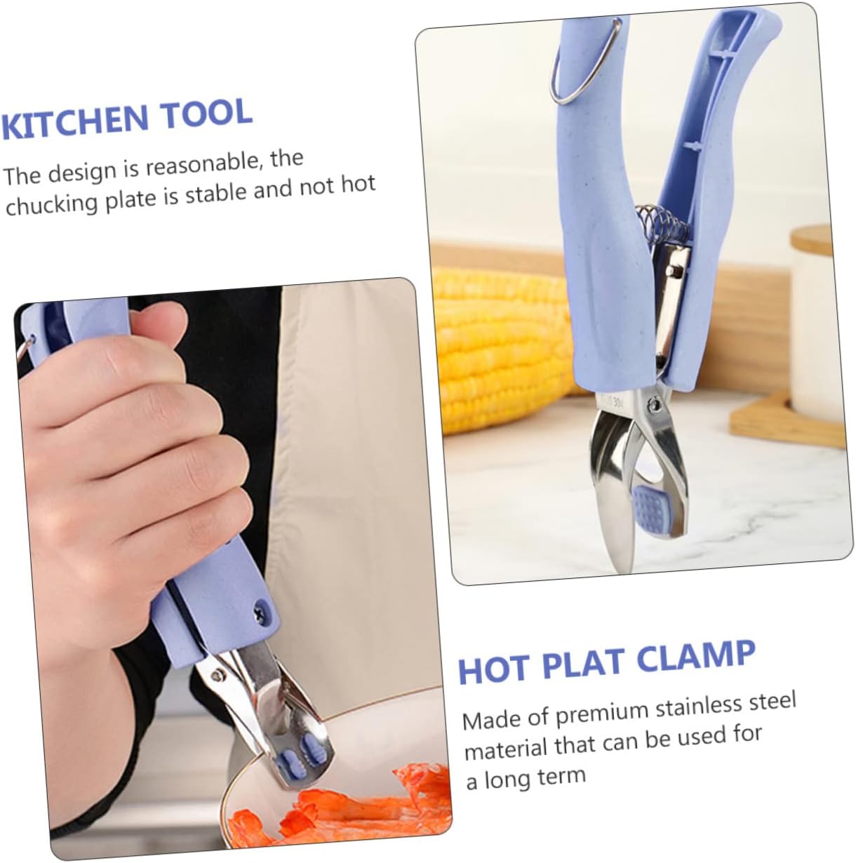 Blue Stainless Steel Bowl Clip with ABS Handle, Heat Resistant Gripper