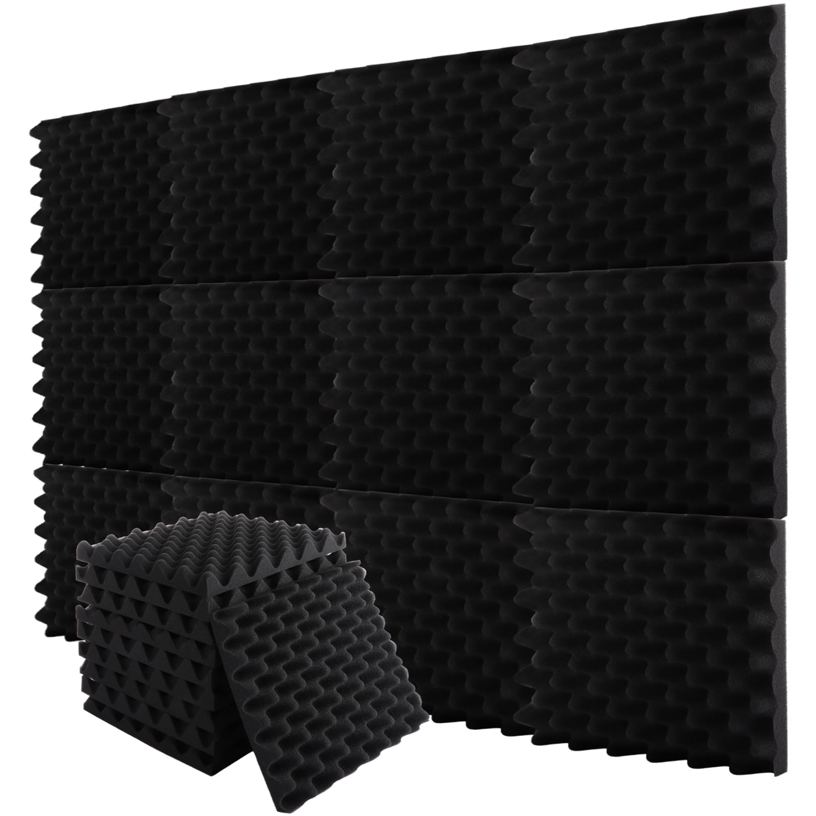 AKOLAFE 24 Pack Sound Proofing Panels for Walls 30x30x3cm Egg Crate Acoustic Sound Absorbing Panels Sound Proof Foam Panels Black Acoustic Wall Panels Sound Insulation Panels for Bedroom Fireproof