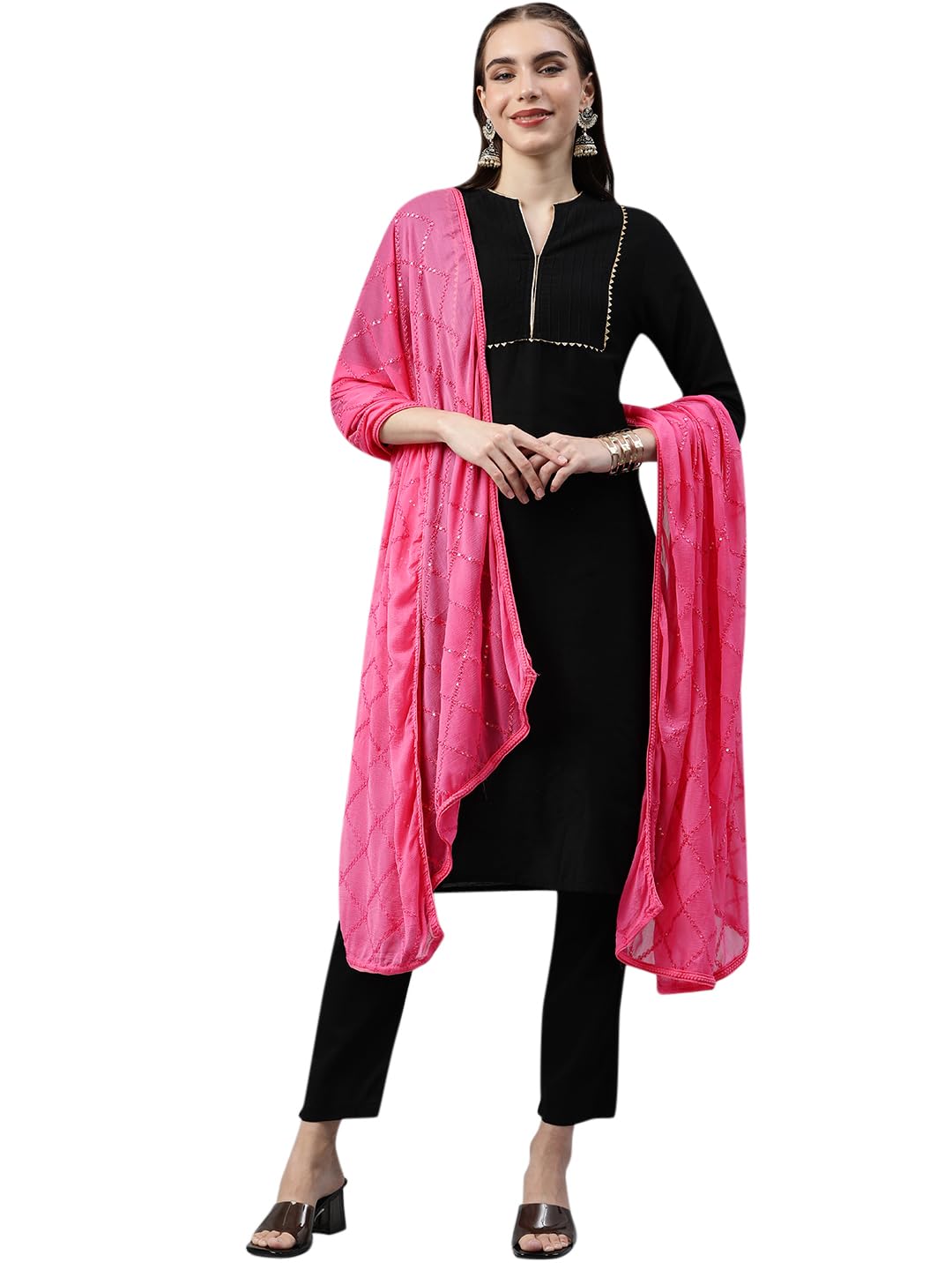 RANI SAAHIBA Women's Chiffon Embroidered Dupatta