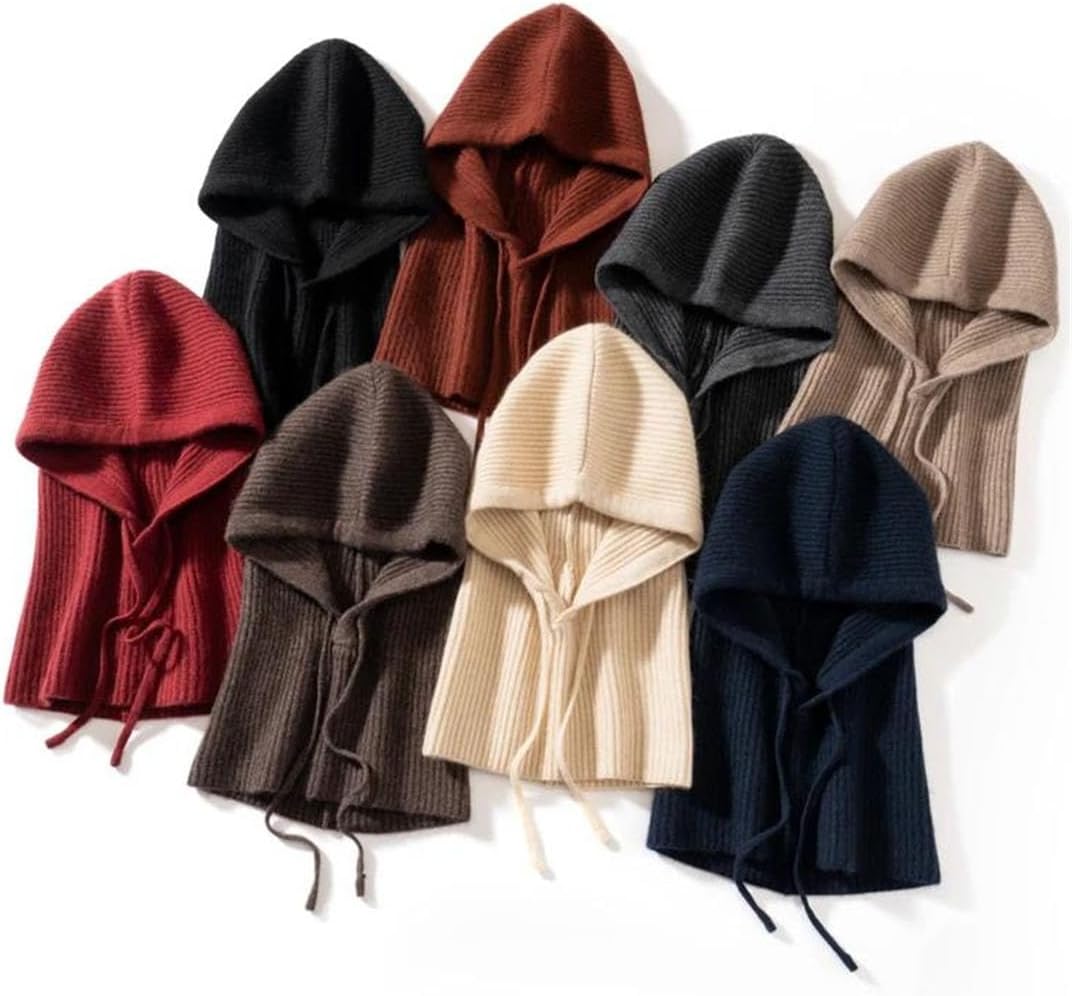 Men Windproof Thermal Ear Protection Double Layer Cashmere Wool Knitted Beanie Hood Hat Scarf Headgear Caps