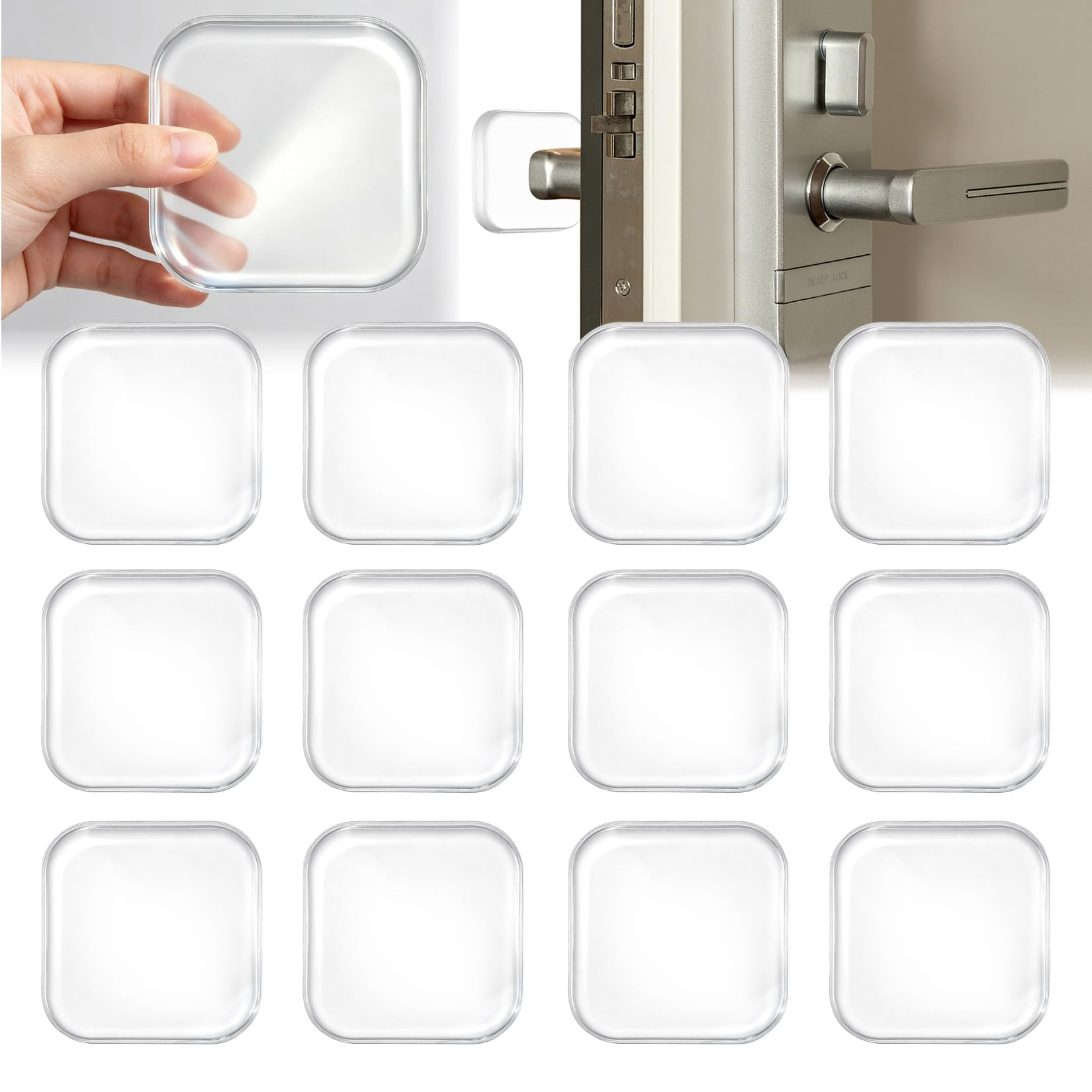 Zhujiehigh 12 Pcs Clear Square Door Handle Bumpers, Self-Adhesive, 4cm