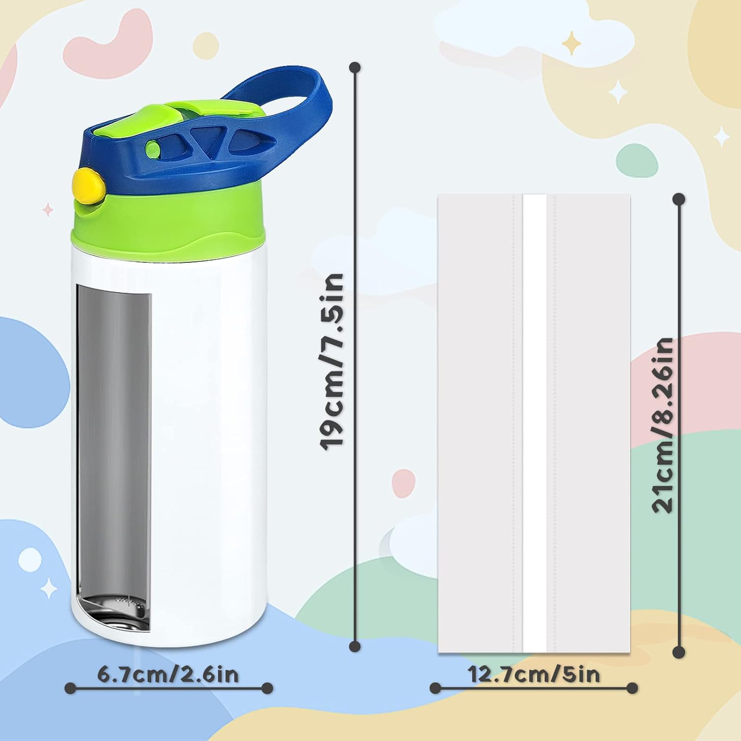 Kids Sublimation Tumbler,12 PACK 12oz Stainless Steel Sublimation Sippy Cup,Double Wall Insulated Kids Tumbler with Handle,Spill Proof lid,Shrink Films,Silicone Bottoms,for Water,Drinks - Image 7