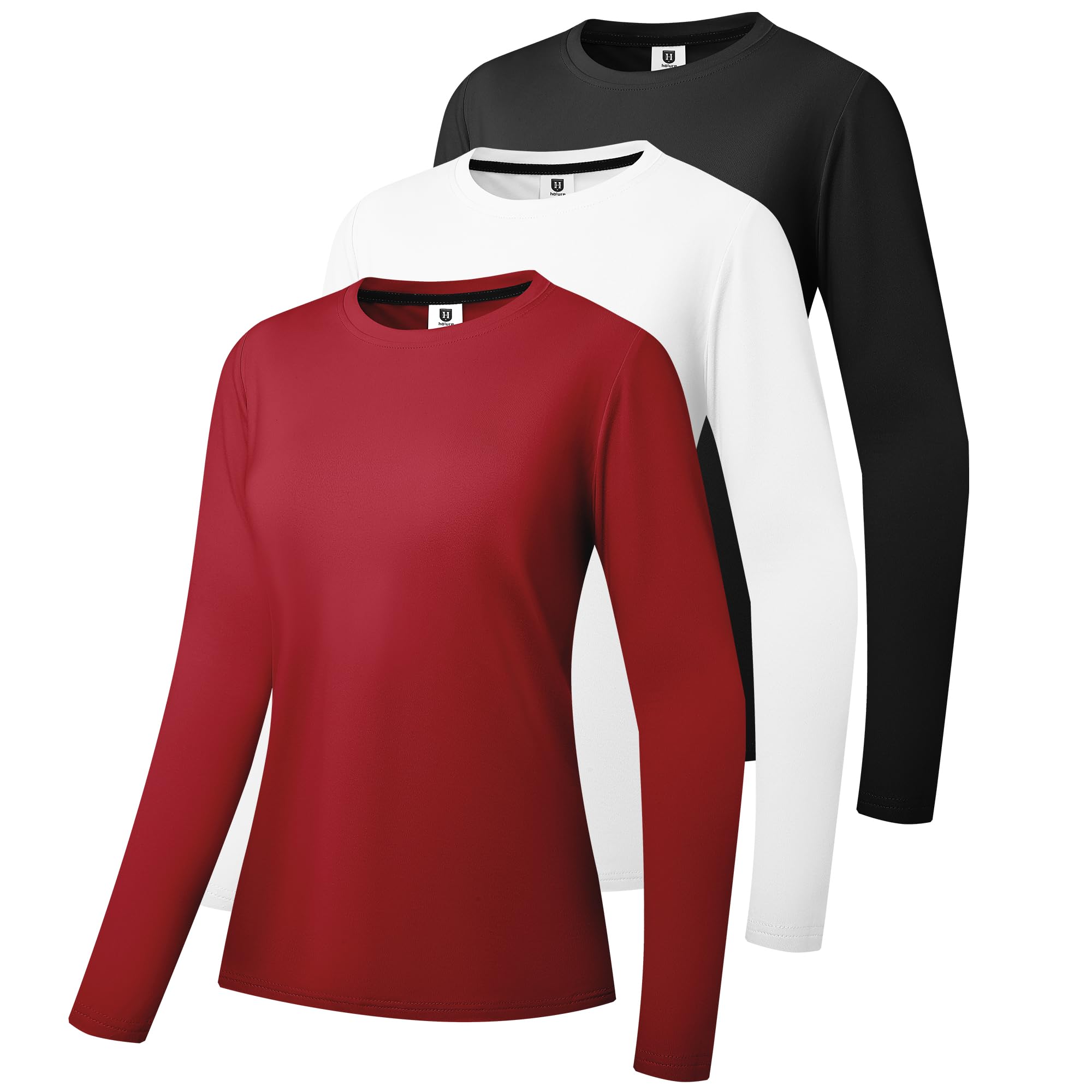 3er Pack oder 5er Pack Damen Baumwolle Langarm T-Shirts Rundhalsshirt Classic-Fit Hemd Weiche Atmungsaktive Casual Tee Mode Basic Tops