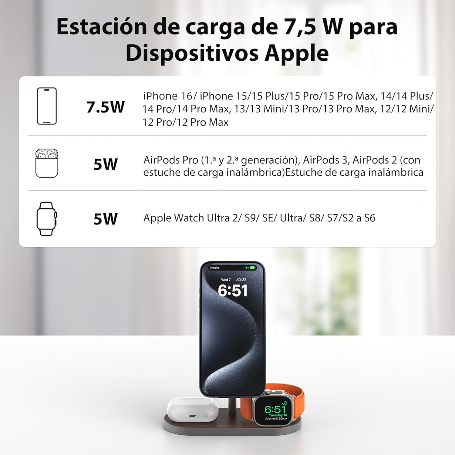 KU XIU Cargador 3 en 1 para Apple, Cargador Inalámbrico para iPhone, Apple Watch y mag-Safe Charger, Compatible con iPhone 17/16/15/14/13/12 Series, Apple Watch 9/8/7/6/SE/5/4, para AirPods 2/3/4Pro