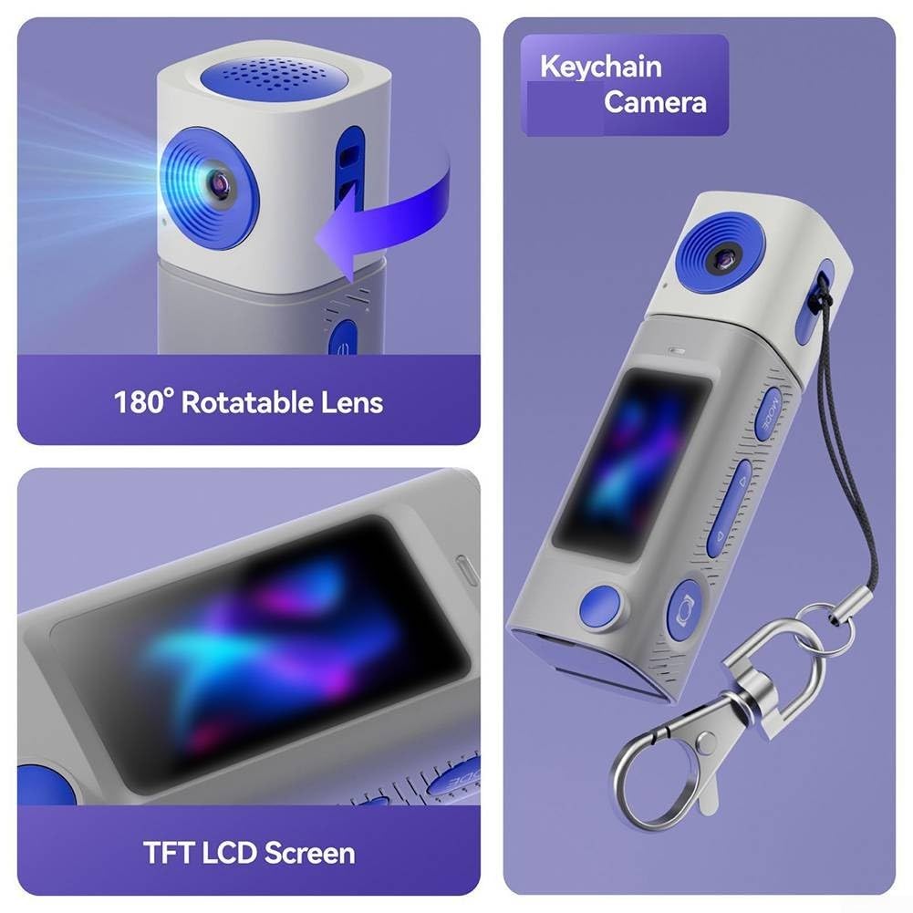 2K 1080HD per mini fotocamera portachiavi, action camera portatile con obiettivo rotante a 270°, regalo premuroso per ragazzi, ragazze, adulti, principianti (grigio)