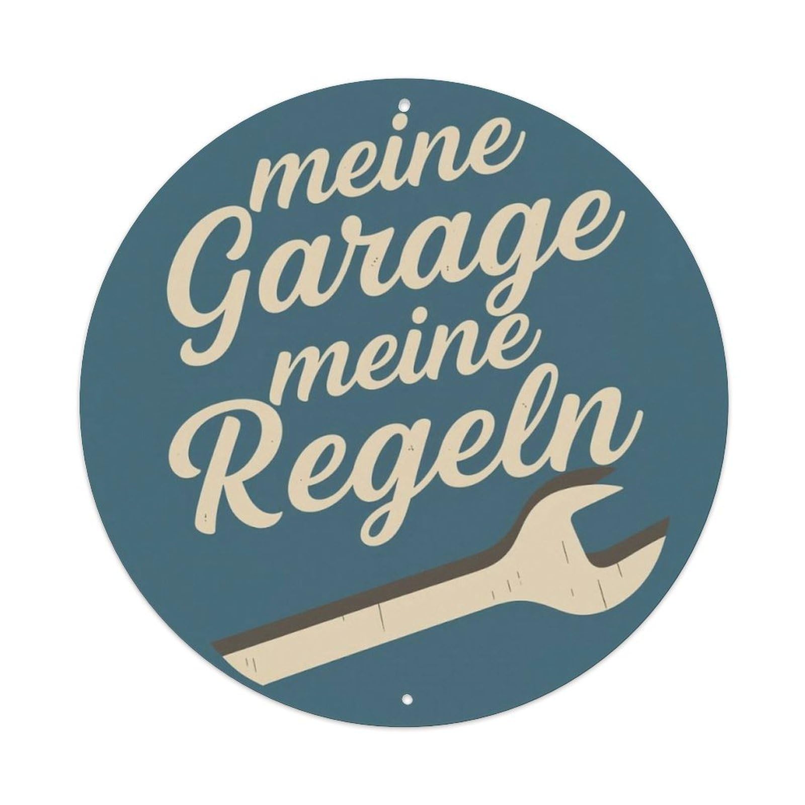 German Garage Wrench Rule Round Decor Sign Vintage Aluminium Metal Sign, Retro Wall Decor for Home, Bar, Garage & Farmhouse 20x20cm