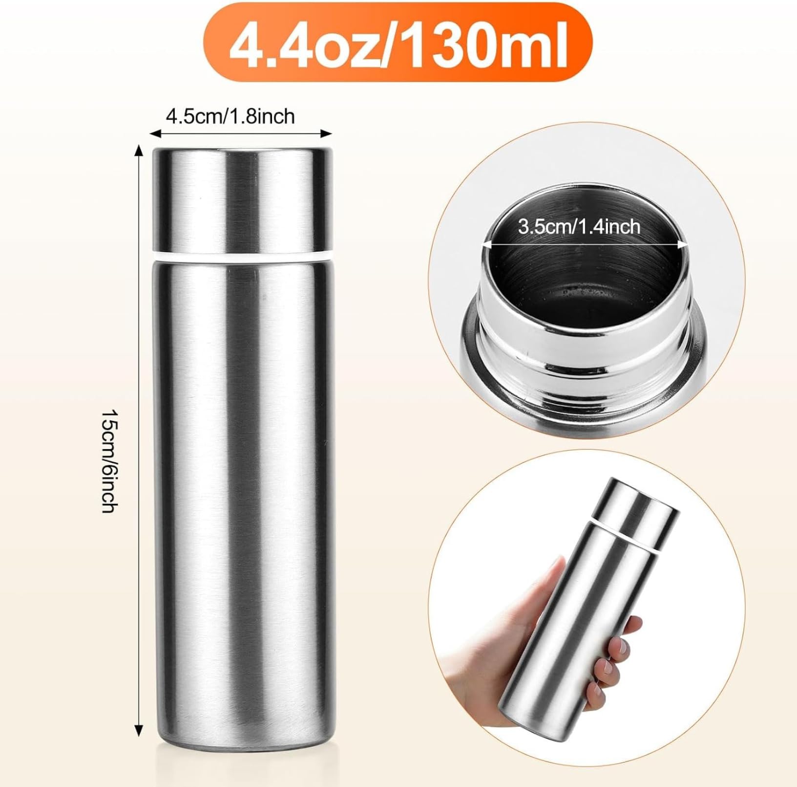 Mini borracce per l'acqua, confezione da 4, 130 ml, in acciaio inox