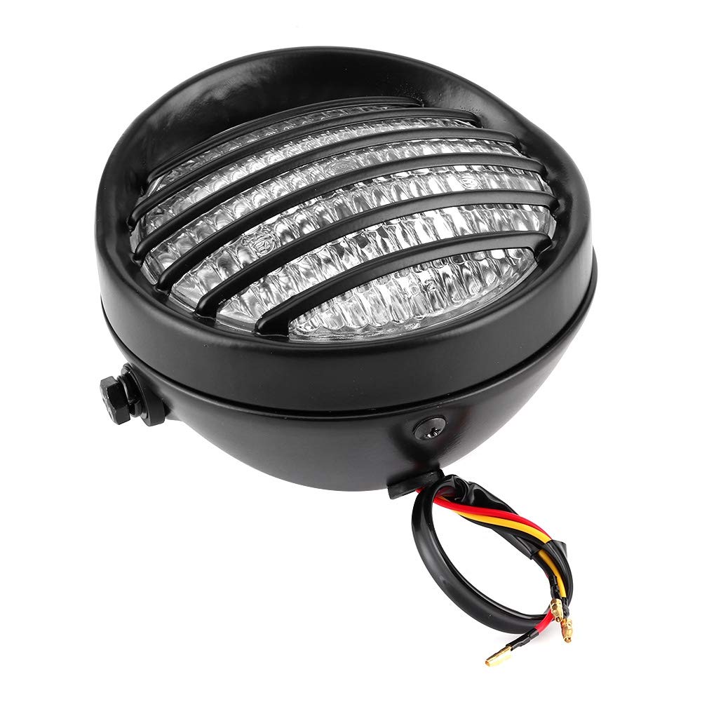 Qiilu Faros delanteros de motocicleta de 6 pulgadas, faro redondo de motocicleta Parrilla cubierta de lente 35W Bombilla halógena Faro de moto universal(Vidrio transparente)