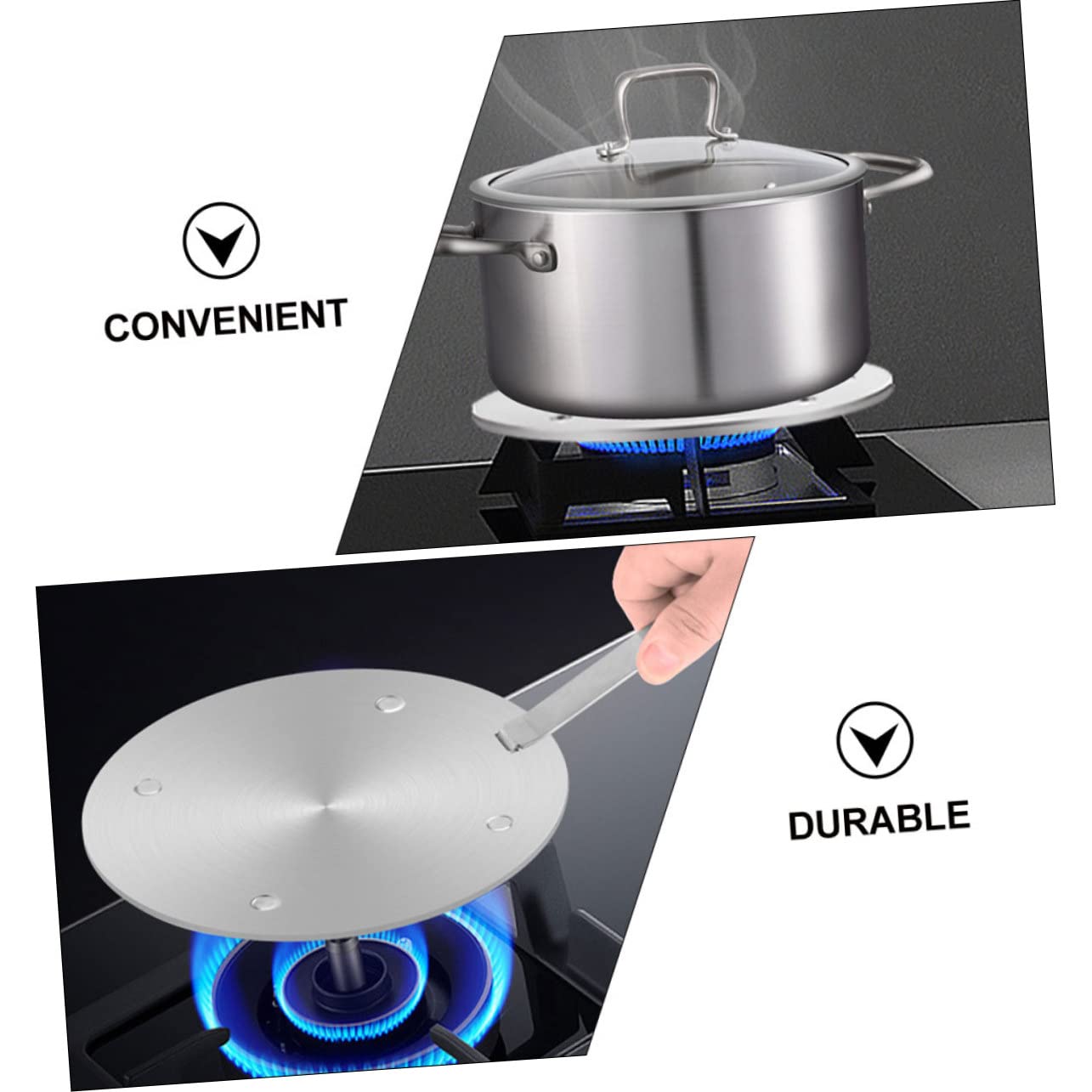 Adaptador Difusor de Calor para Cocina de Inducción en Acero Inoxidable Plata, Resistente y Fácil de Limpiar, Adecuado para Estufa de Gas y Utensilios de Cocina