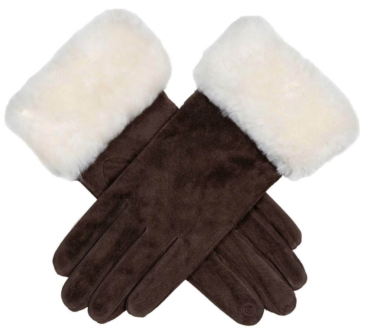 Dents Women's Brown Hallie Water Resistant Touchscreen Suede Gloves - Mocca - Small