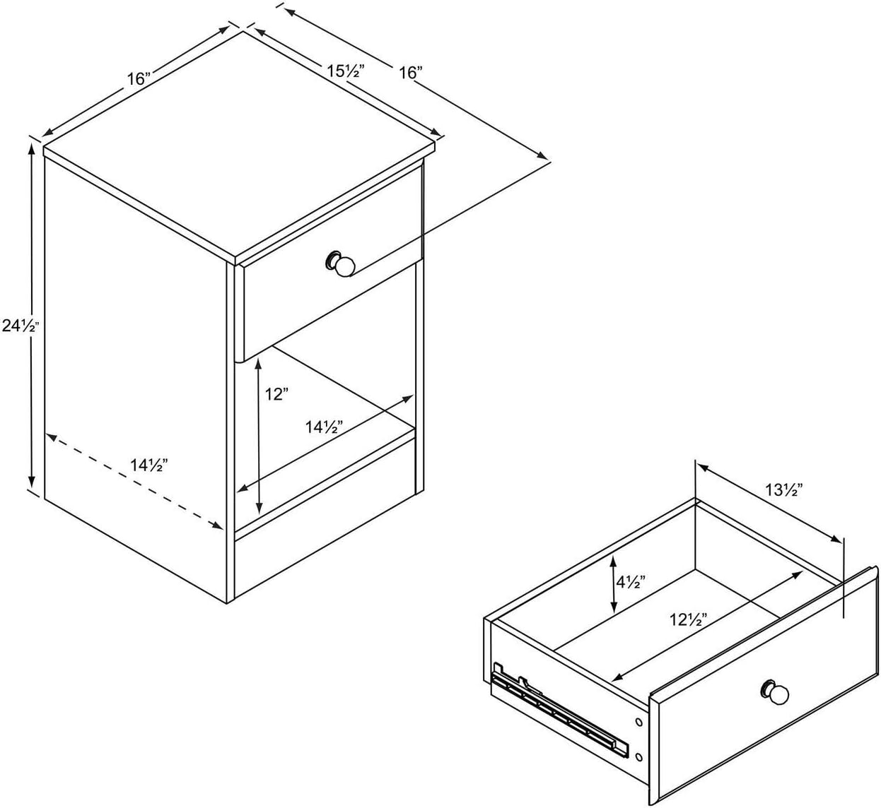 Prepac Astrid Tall 1-Drawer Nighstand, White