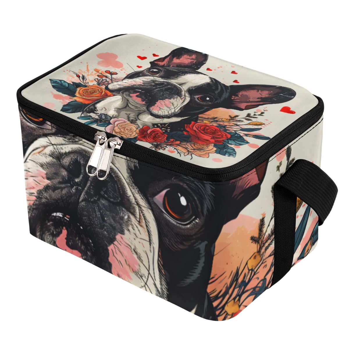 GzLeyigou Lunch Bags for Women Men 9 Cans,Bulldog Hot & Cold Food Delivery Bag Insulated Grocery Bag Insulated Lunch Box Valentine's Day Cooler Bag for Office Work Picnic Beach