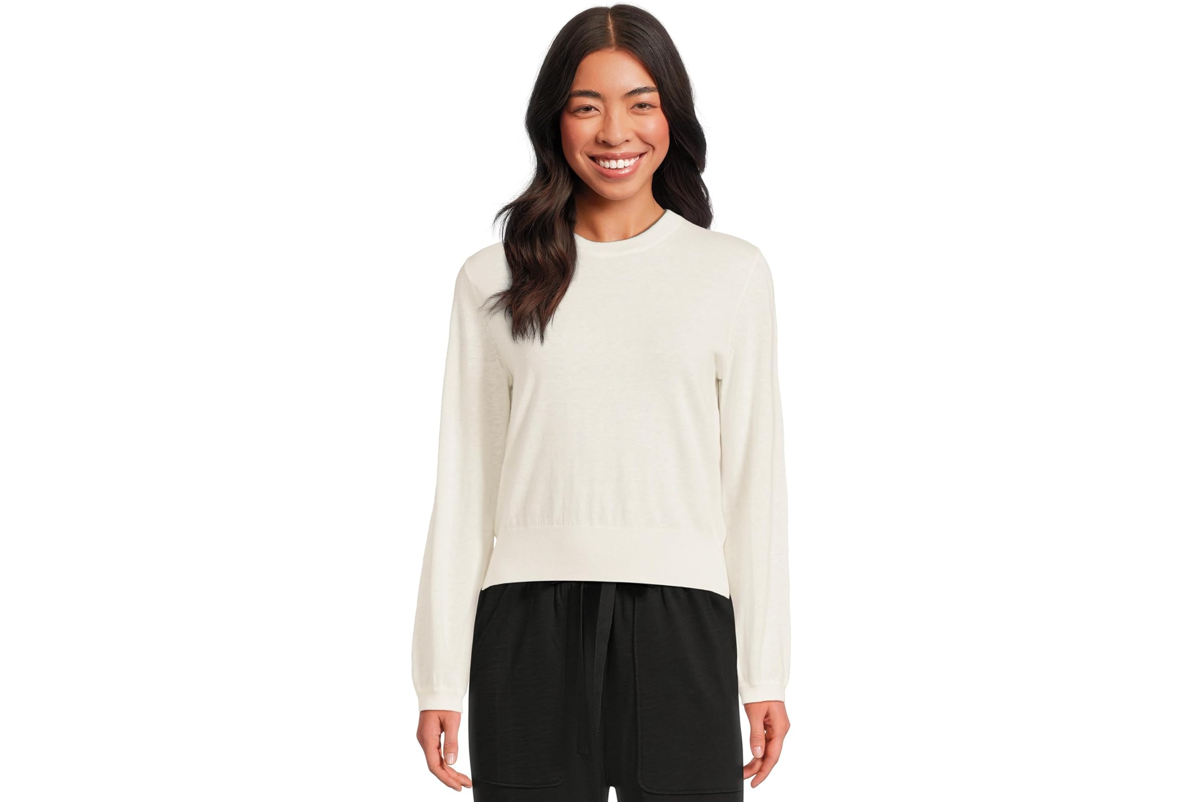 Lilla P Shirred Sleeve Crewneck Sweater