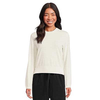 Lilla P Shirred Sleeve Crew Neck Sweater Women