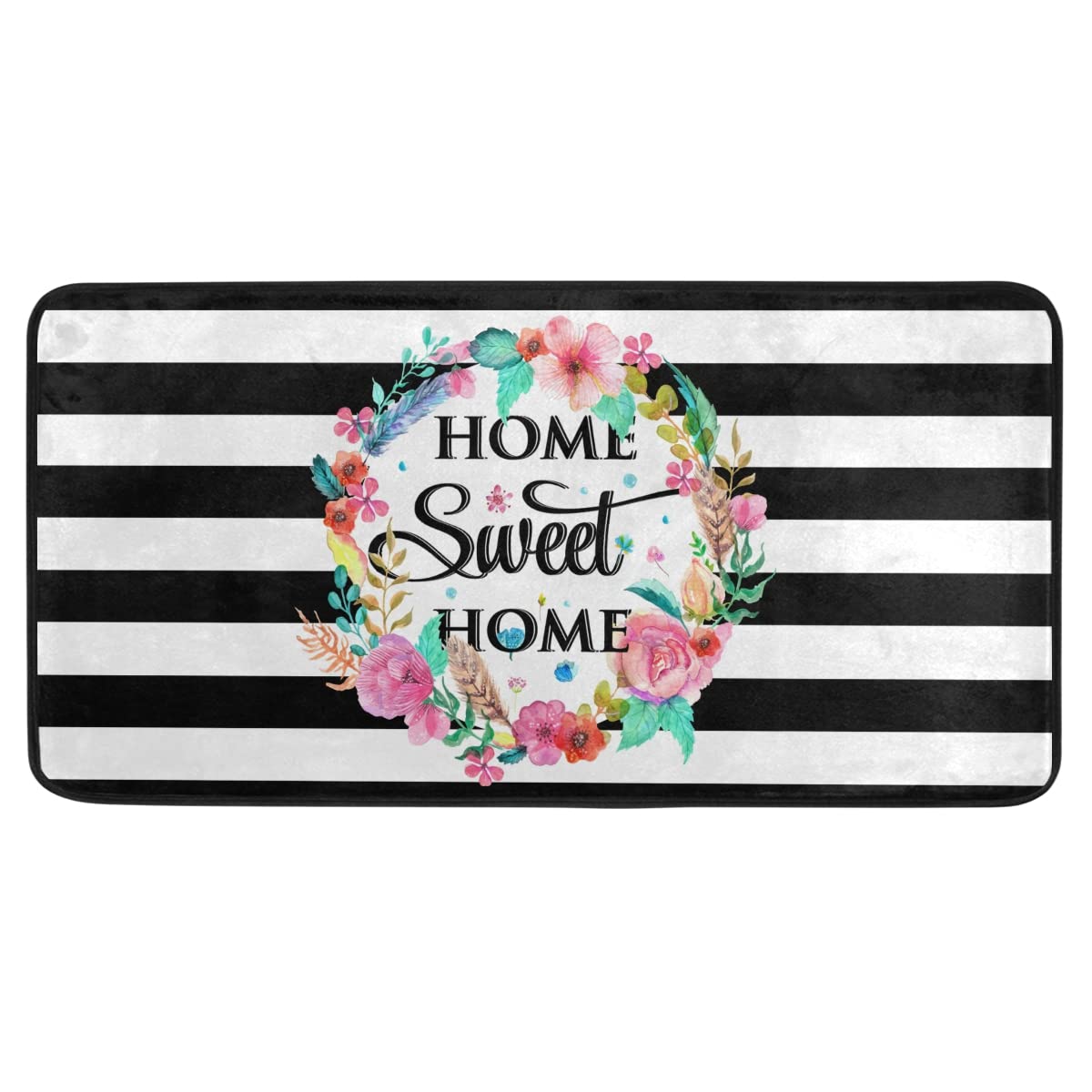 Farmhouse Kitchen Rug Black and White Striped Home Sweet Home 39 x 20 Inch Non-Slip Anti Fatigue Comfort Entryway Door Mats Perfect Carpet for Home Decor