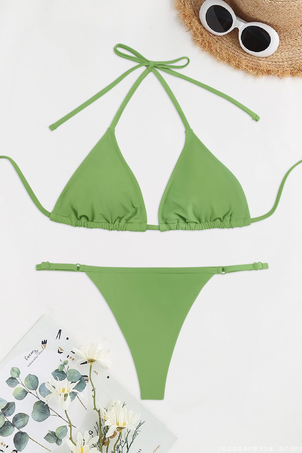 SHEKINI Bikini sexy dos nu pour femme avec string brésilien et string, Vert matcha., Taille M