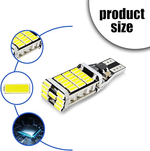 Miniatura 5 de 4 piezas T15 de decodificación de coche sin escalones de alto brillo, 4014 45SMD 6000k-6500k 12V impermeable 360 iluminación intermitente,