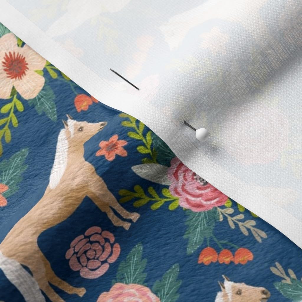 Spoonflower Fabric - Horse Florals Horses Navy Floral Pony Ponies Breeds Pet Portrait Printed on Minky Fabric by The Yard - Sewing Baby Blankets Quilt Backing Plush