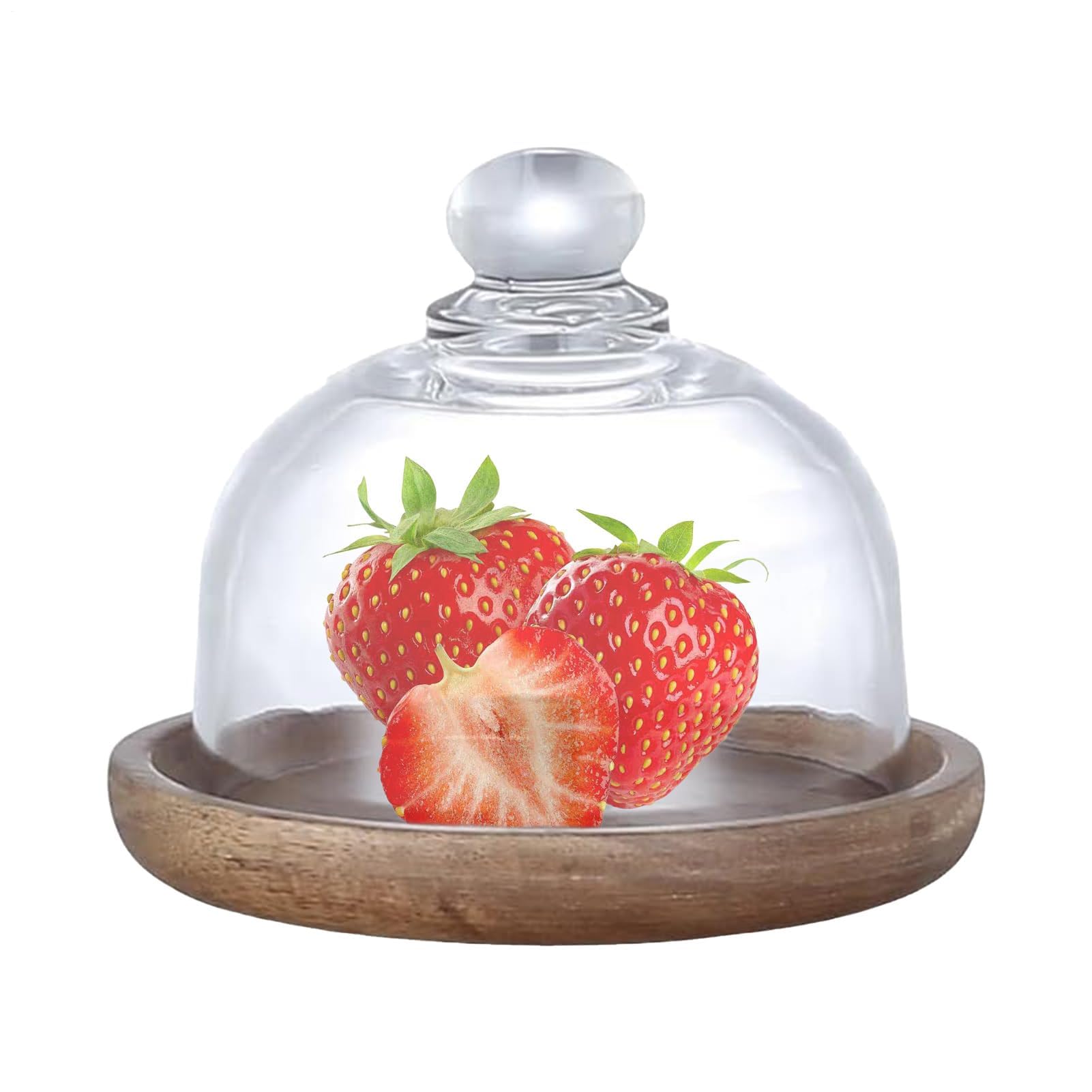 Soporte de Madera para Tartas – Pequeño Soporte para Tartas de Fiesta con cúpula – Bandeja para Servir en la Cocina, repostería, postres, Frutas y Aperitivos – Ideal para Decorar m