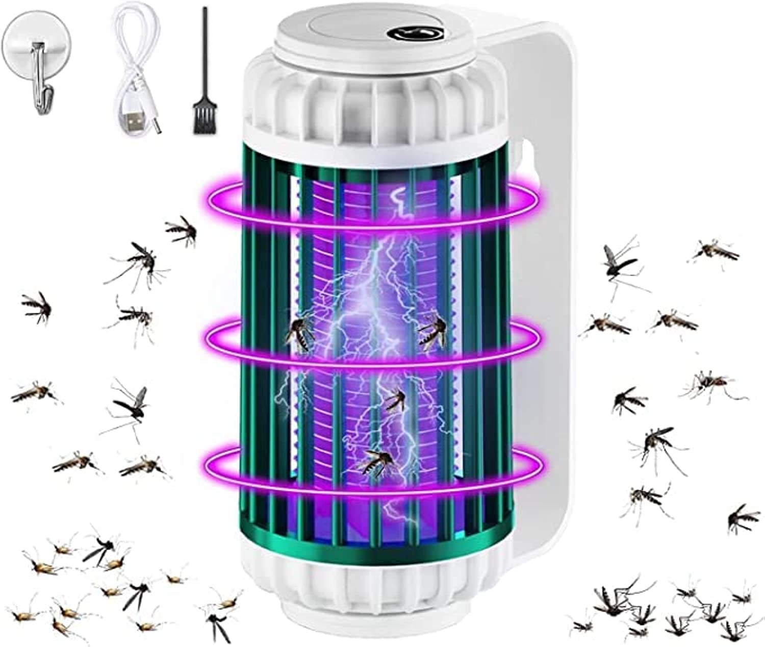 Wall Hanging Mosquito Lamp Fly Zapper, Mosquito Zapper Killer Indoor Handle, Bug Zapper Outdoor and Indoor, Insect Trap, for Patio Anti-Pest Control Lights for Garden Home Backyard(White)