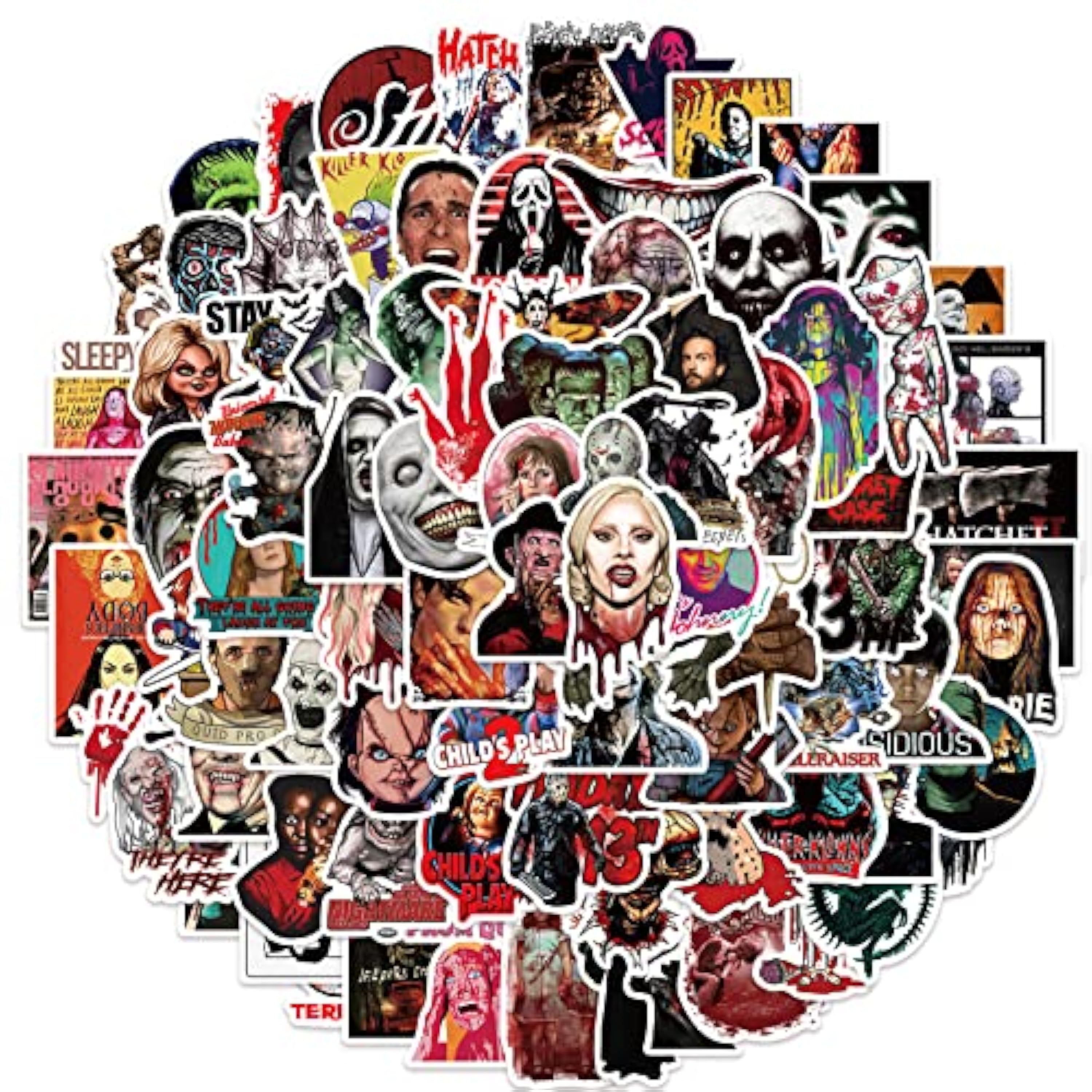 100 piezas de pegatinas de películas de terror | Pegatinas impermeables y geniales para portátil, botella de agua, teléfono móvil, equipaje | Espeluznantes diseños de películas de terror