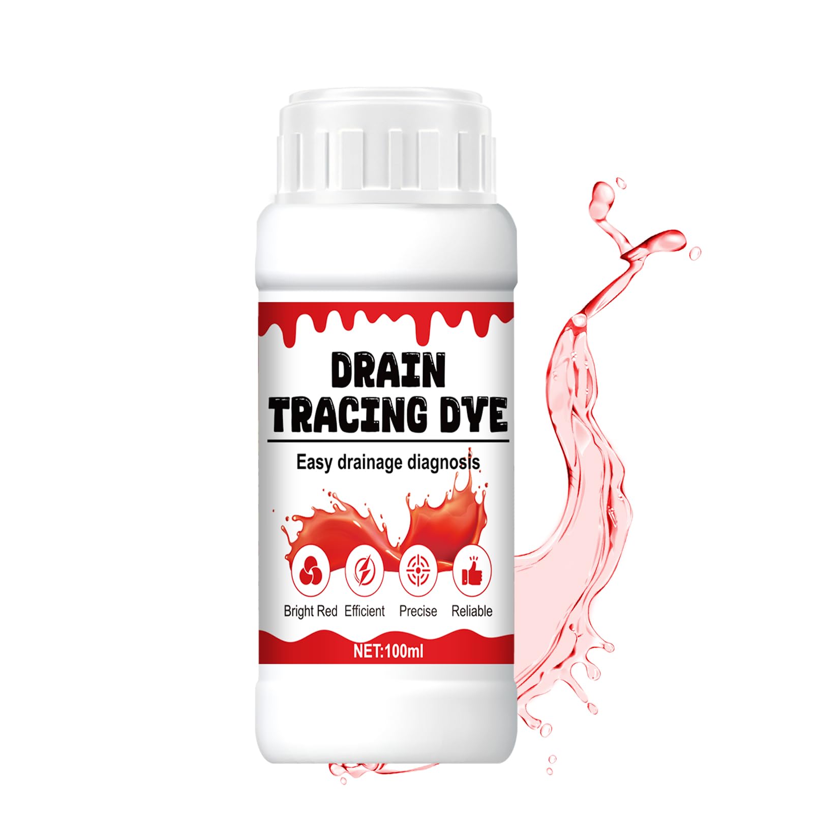 Drain Tracing Dye, Leak Detection Tracing Dye, Liquid dye, Easily Diagnose Plumbing Problems, Ideal for Variety of Plumbing and Drainage Systems - Red