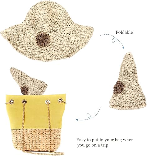 Miniatura 5 de Sombrero de paja de ala ancha para mujer, flexible, para verano, playa, cubo, niña, sombrero de viaje, ajustable, para verano, al aire libre,
