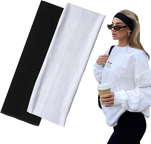 Yedtreg 2-Pack Stretchy Black Headbands for Men & Women