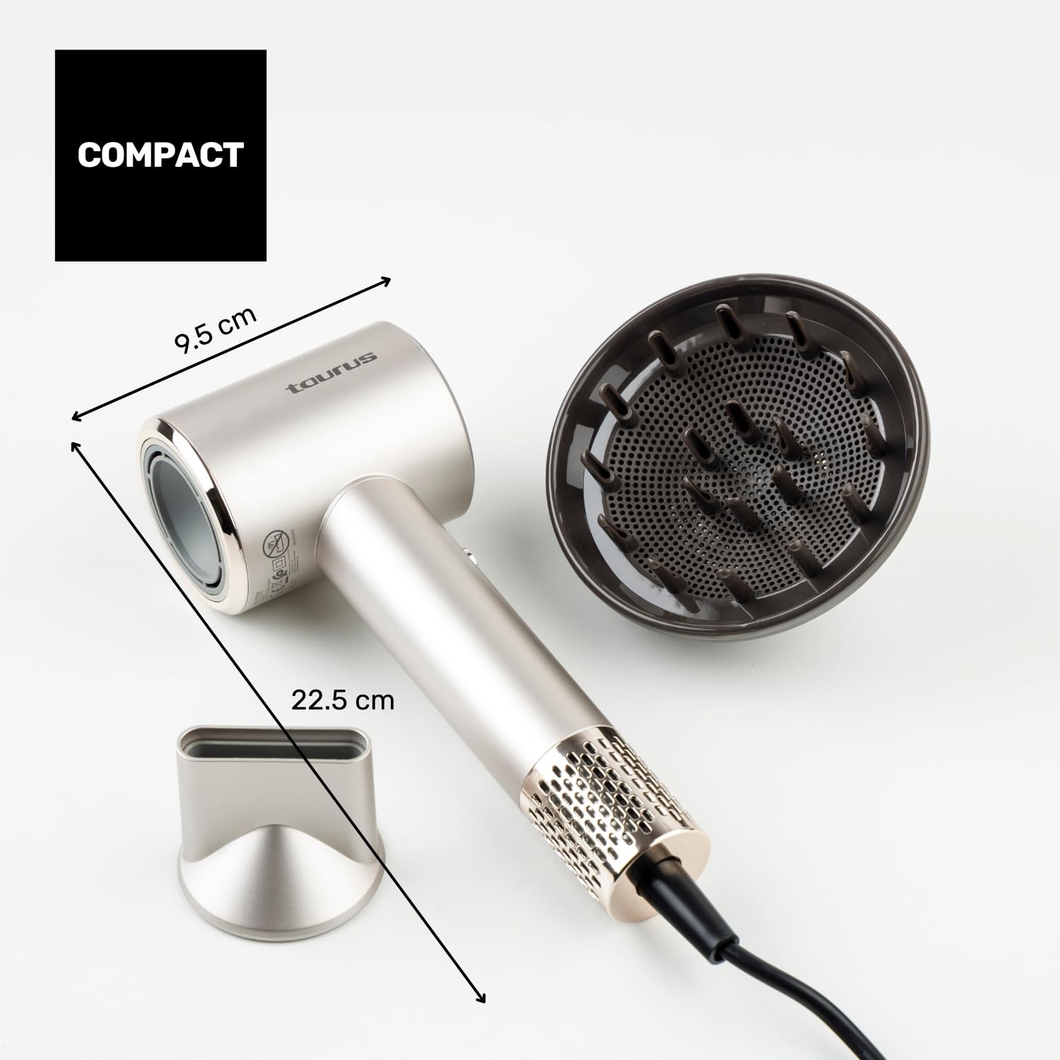 Taurus – Secador de Pelo Digital Force Protect, Ionic Care, 10 Niveles de Velocidad y Temperatura, Oscillating Temp Protect, Memoria, Luz LED, Filtro magnético, Accesorios incluidos