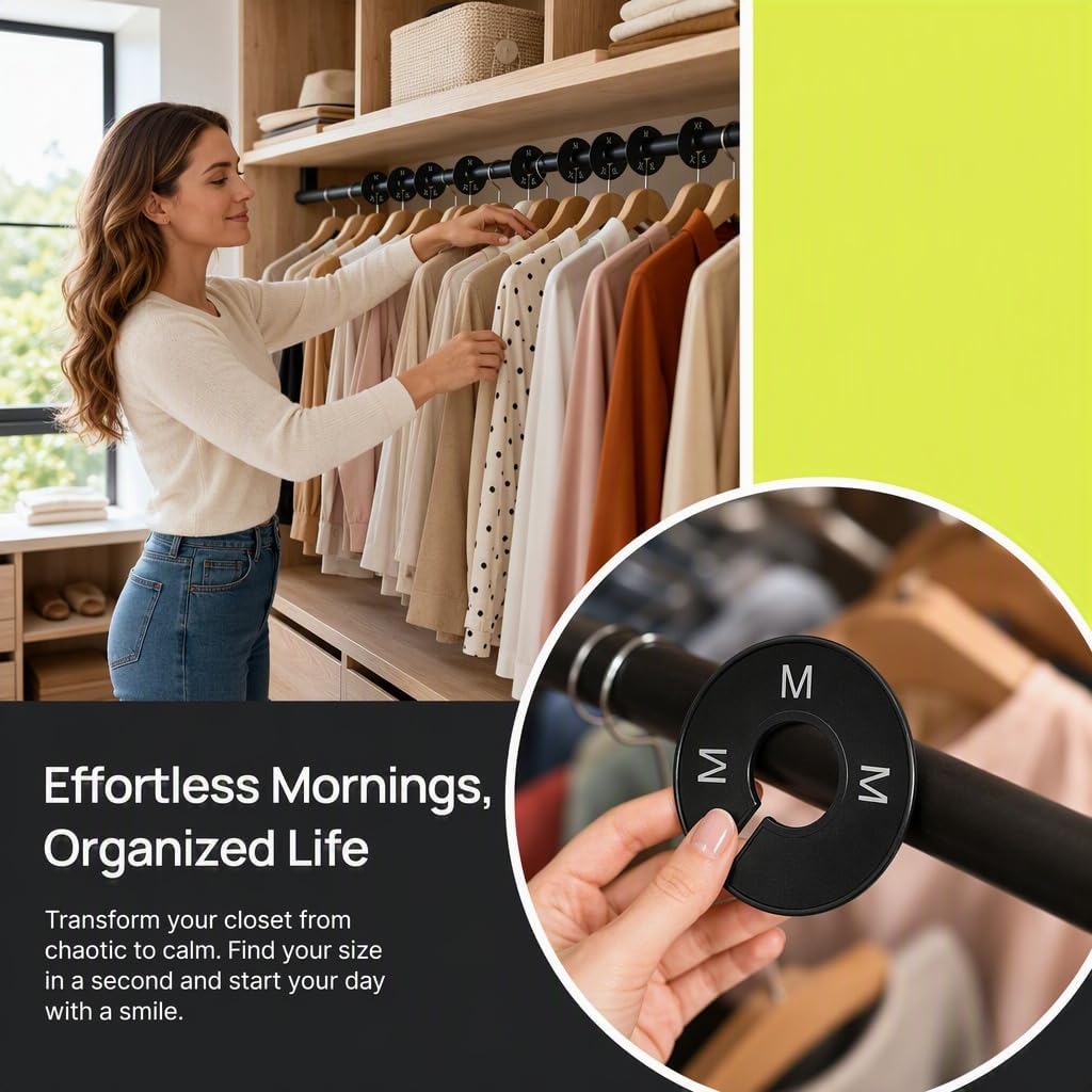 Closet Size Dividers, S-XXXL Markers to Organize Clothes on Racks (Black)