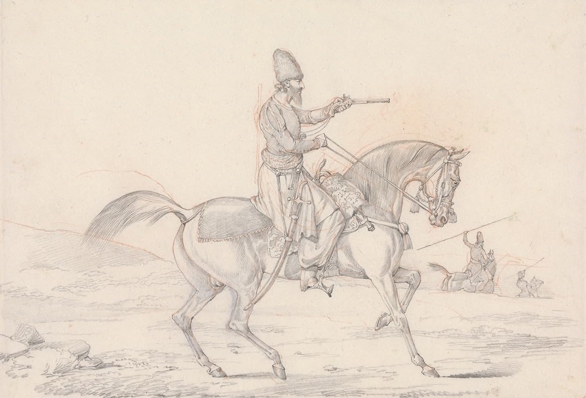 "Skrawki" nr 34: zamontowany Mameluke wskazujący pistolet (1823) plakat wydruk Henry'ego Thomasa Alkena (24 x 36)