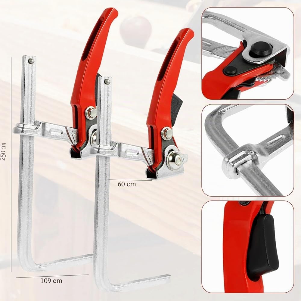 Sargentos De Apriete,Sargentos De Apriete Metal,Abrazaderas de carril,2 pcs, alcance de 200mm,con Abrazadera de trinquete de acero grande ajustable profundidad de garganta de 60mm para lijar,cortar
