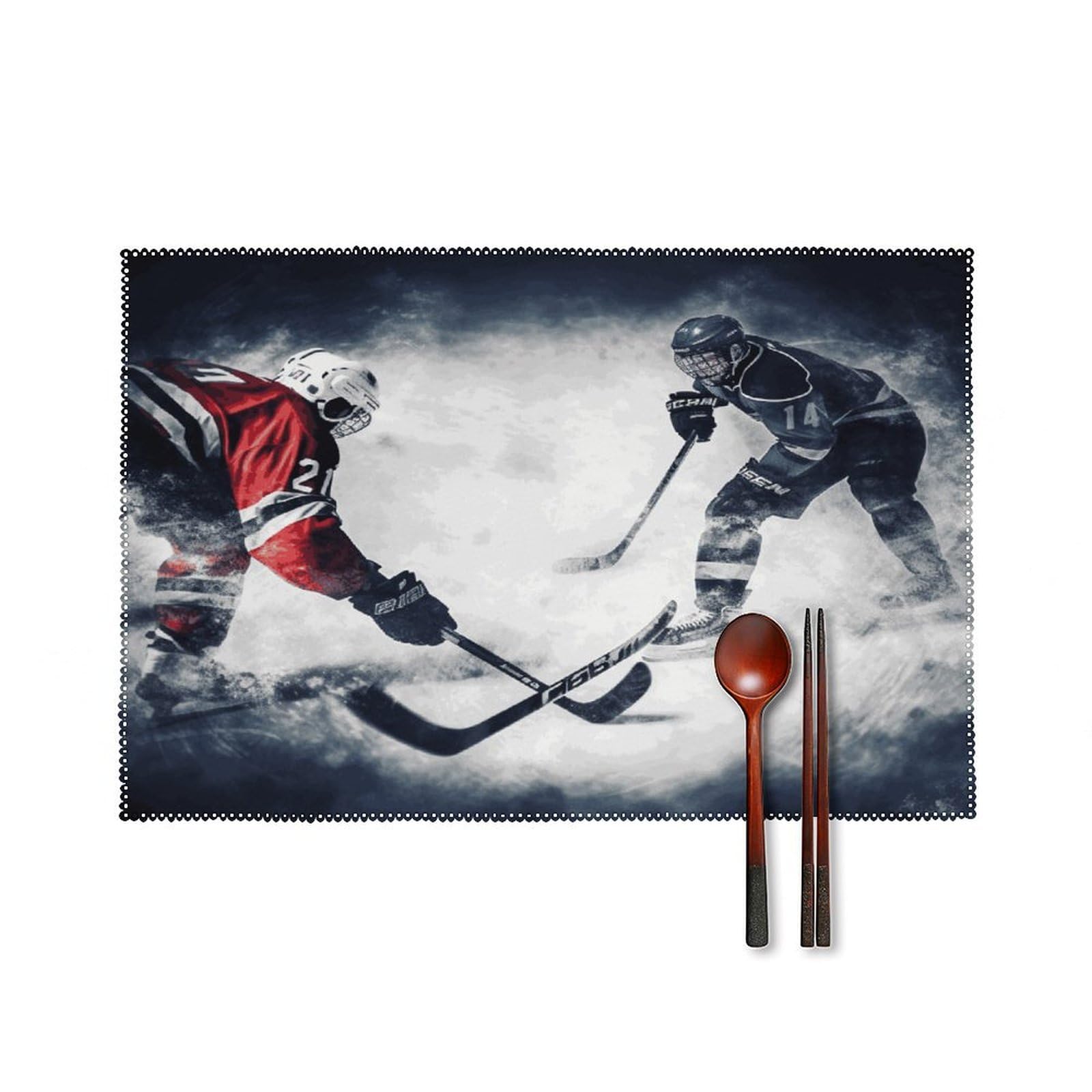 Ice Hockey Art Placemats Washable Canvas Place Mats Decoration Placemat for Dining Table Easy to Clean Tables Mat Set of 6 for Kitchen Dining Room Coffee Table
