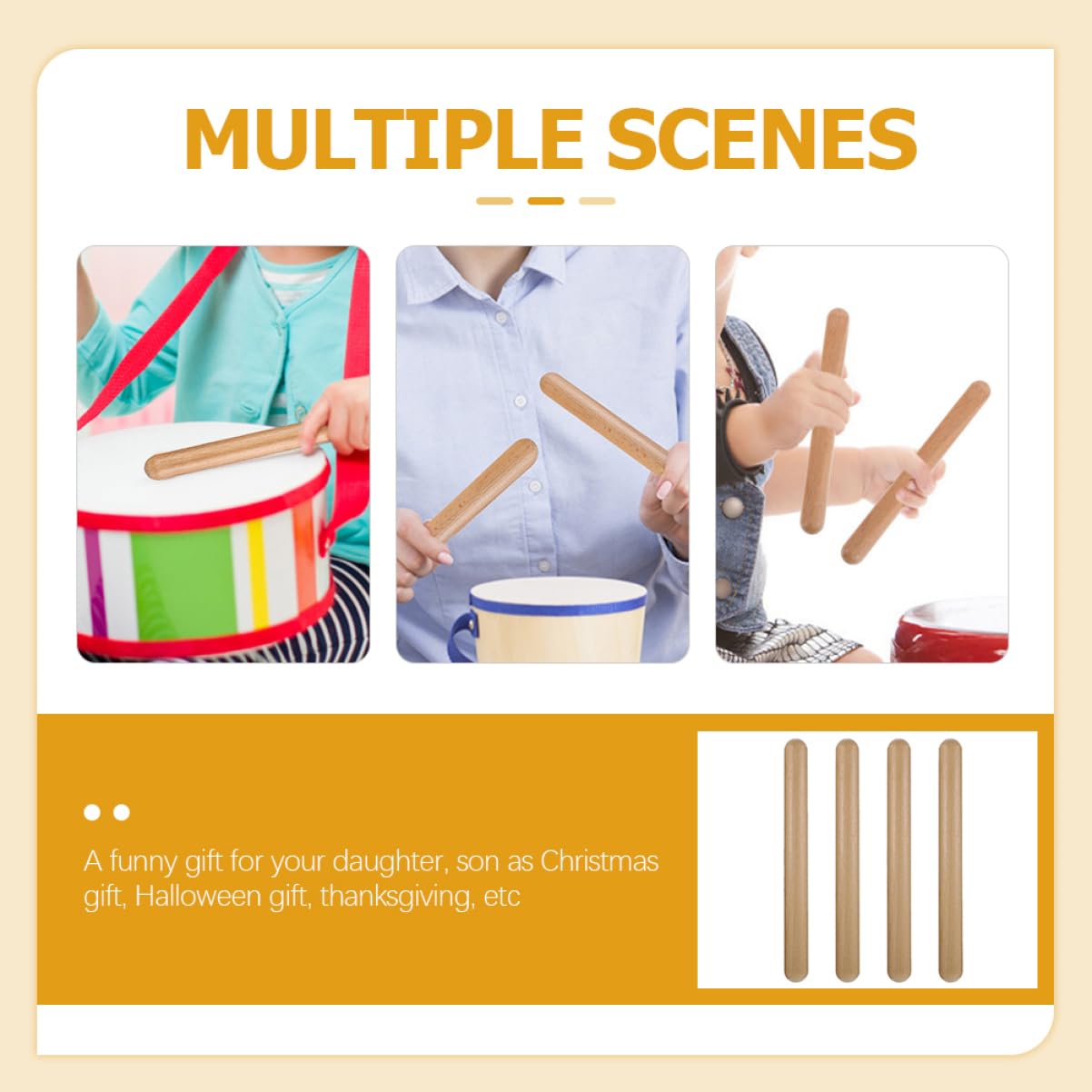 Yardwe 4pcs Rhythm Sticks for Safe Percussion Instruments Enhance Motor Skills for Music Play and Group Activities Natural Wood Construction