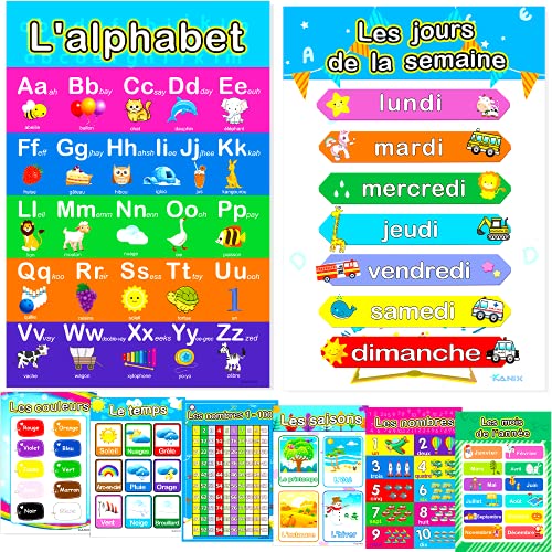 KANIX Affiches éducatives en français pour école Maternelle Chiffres Couleurs Mois Formes Météo Jours Semainier Maison, école, Maternelle, école, salles de Classe,27,9 x 43,2 c