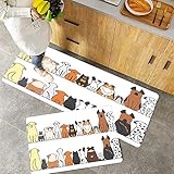 Küchenteppich Teppich Läufer Küchenläufer 2 Stück rutschfest,Hundeliebhaber, multikulturelle Hundefamilie in einer Reihe von hinten und vorne Ansichten, Waschbar für Flur Küche 40 x 100 cm+40 x 60 cm