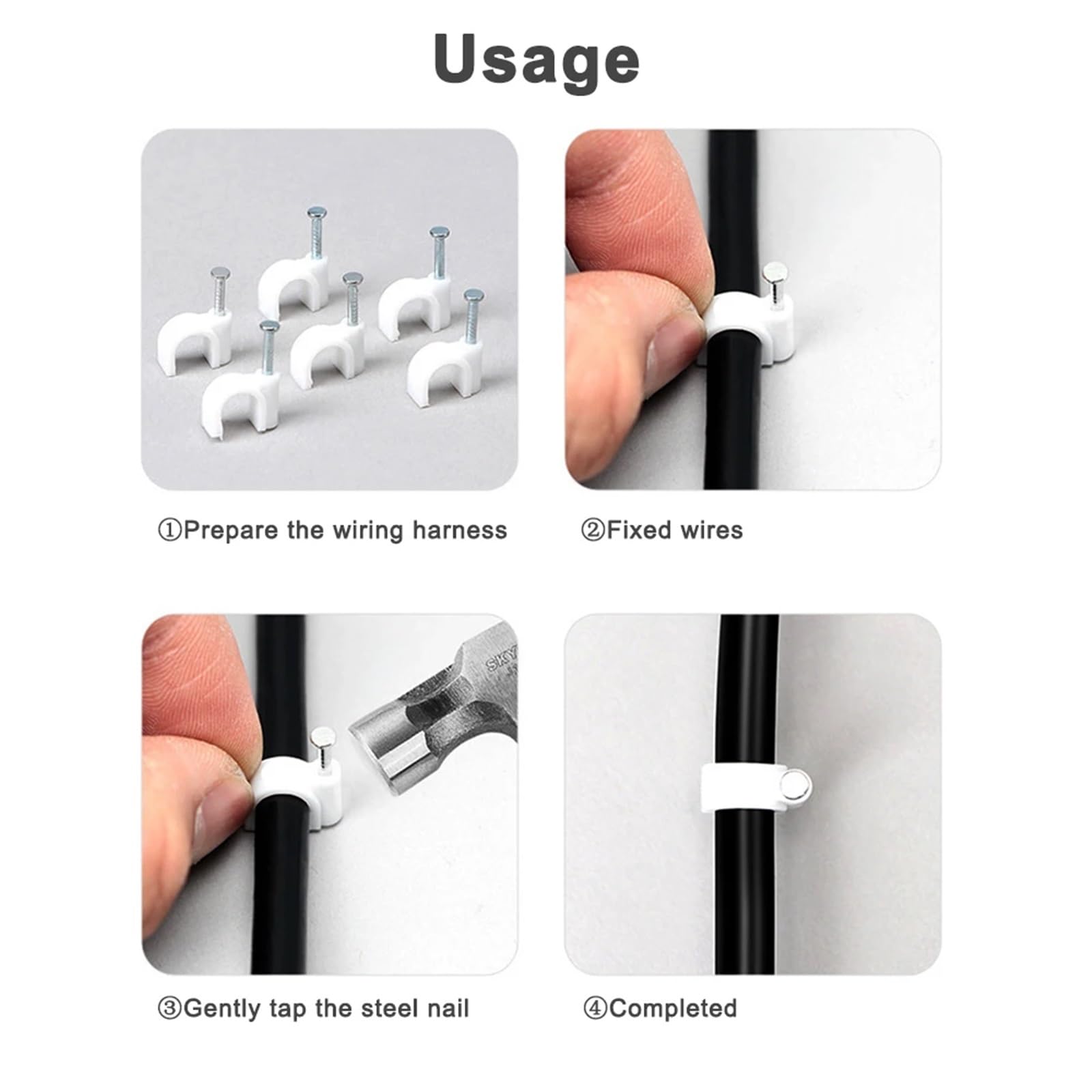 100 Stück Kabelbaum-Kabel-Clips, Organizer, Draht-Clip, Wasserrohr, Telefon, Netzwerk, Befestigung, Nagel, Wand | 22mm