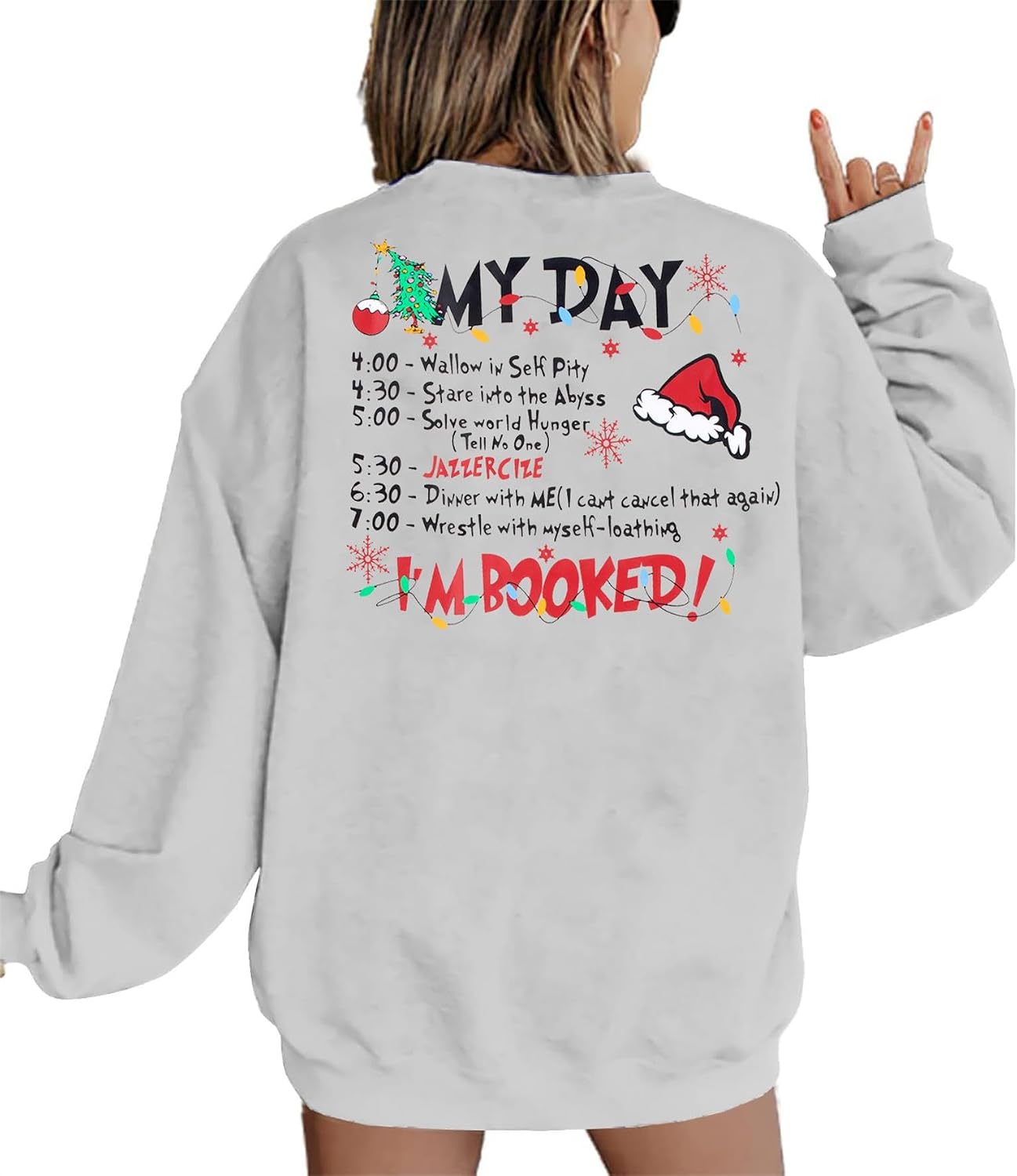 VILOVE Merry Christmas Sweatshirt Women Christmas My Christmas Day I'M Booked Hoodies Xmas Long Sleeve Sweater Blouse Top