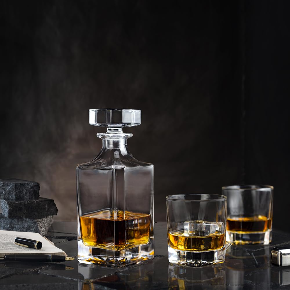 Kwadratowa karafka do whisky z 2 szklankami w pudełku